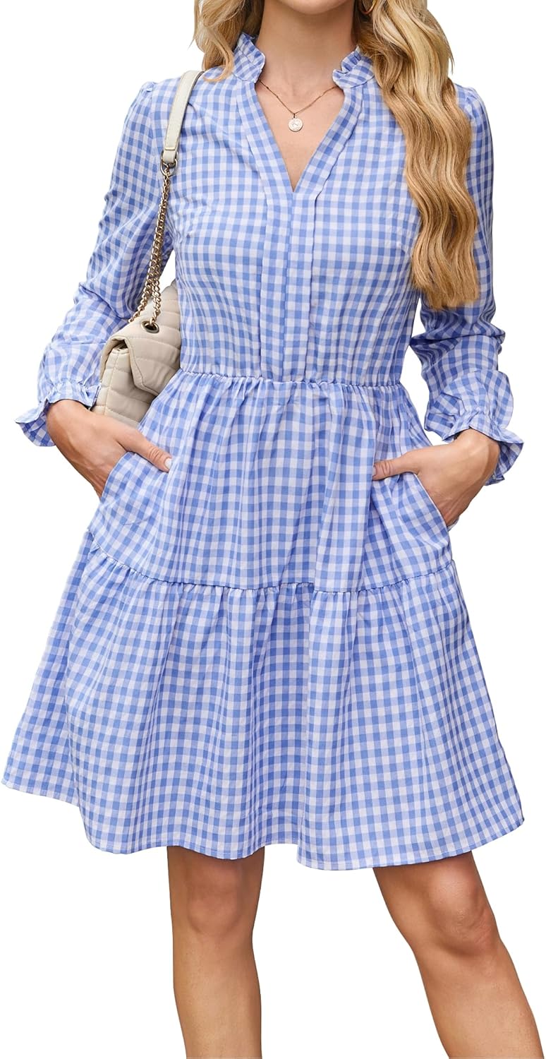 Theenkoln Womens Casual Midi Dress: Trendy Gingham Style