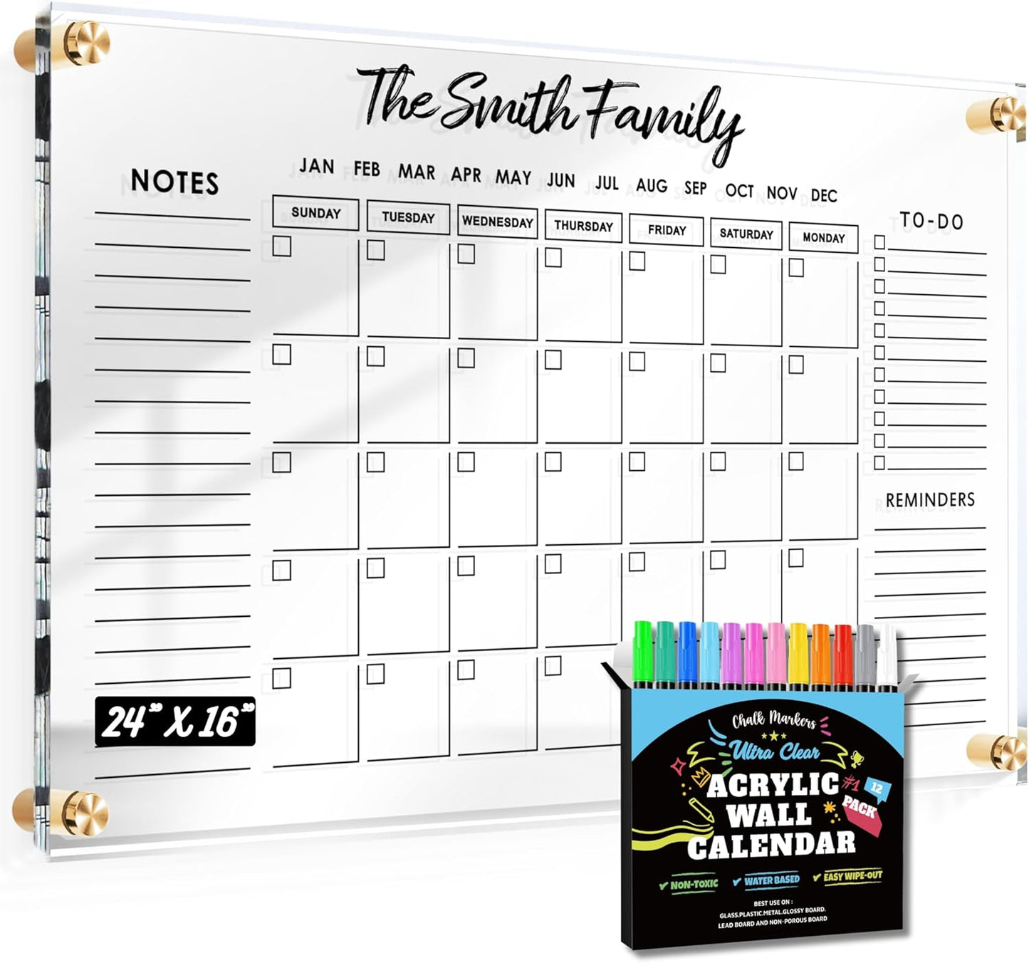 Large Oversize Crystal Clear Acrylic Wall Calendar for Home Office