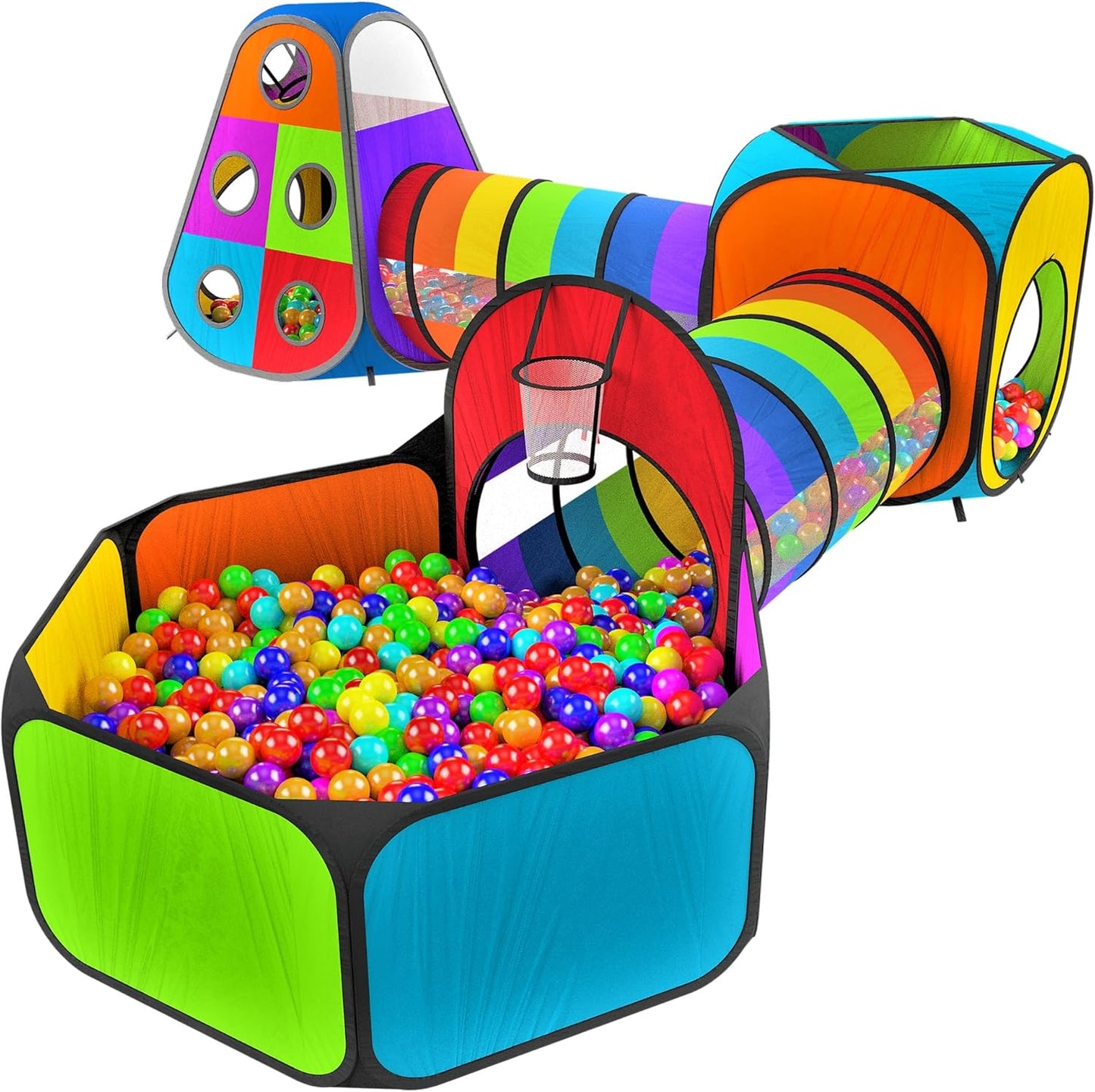 Colorful Kids Ball Pit Set with Basketball Hoop