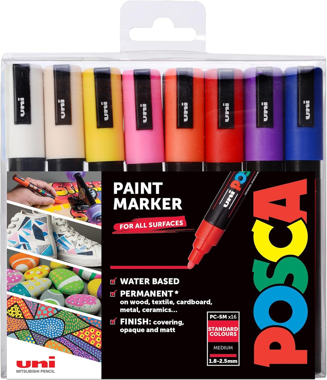 Posca PC-5M Water Based Permanent Marker Paint Pens Set of 16