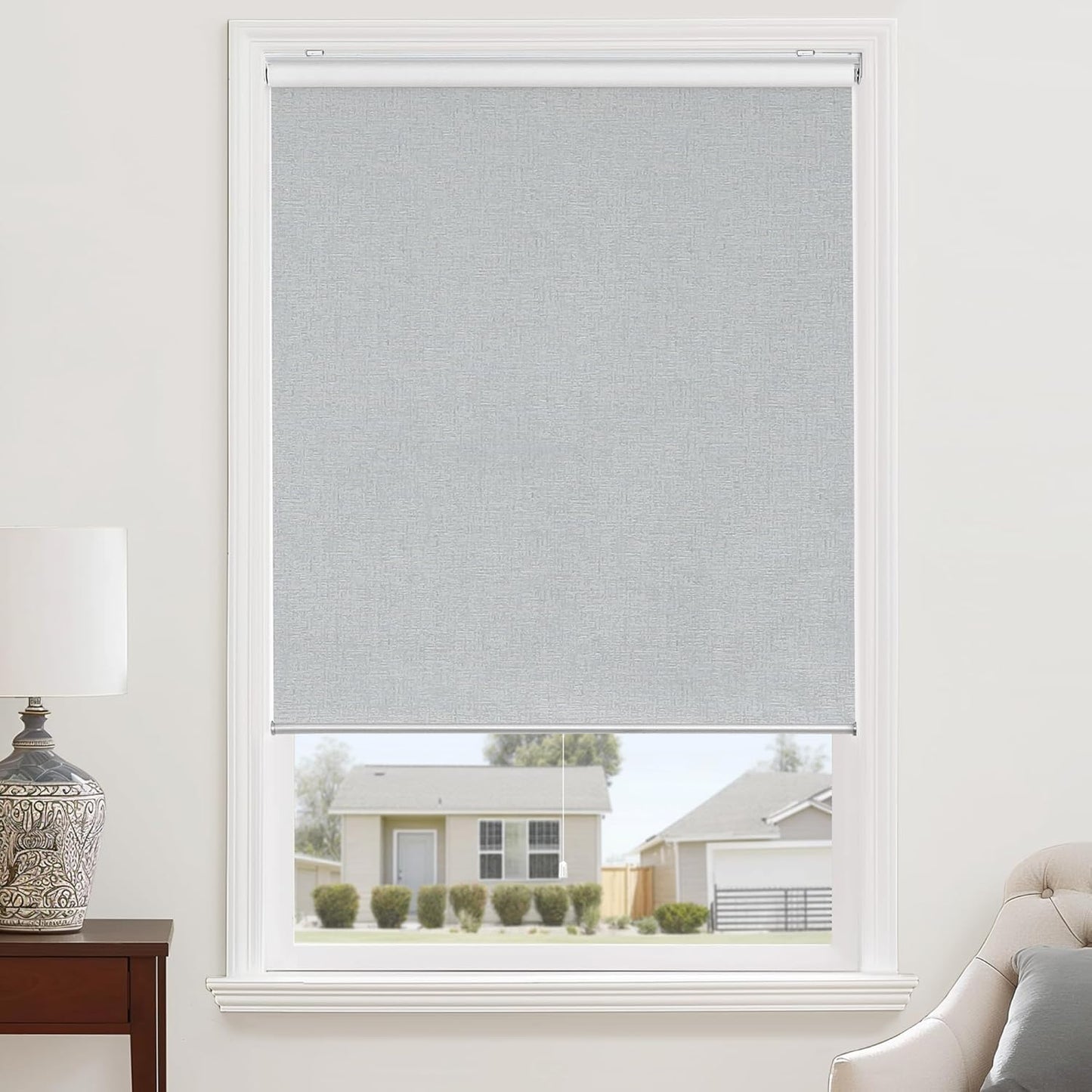 Cordless Blackout Roller Shade with Striped Jacquard Fabric