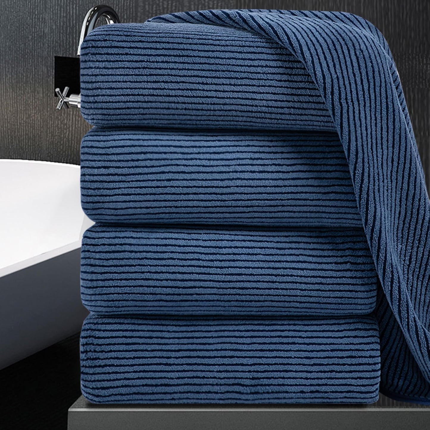 Oversized Bath Towel Set 4 Piece Ultra Soft Fluffy Navy Blue