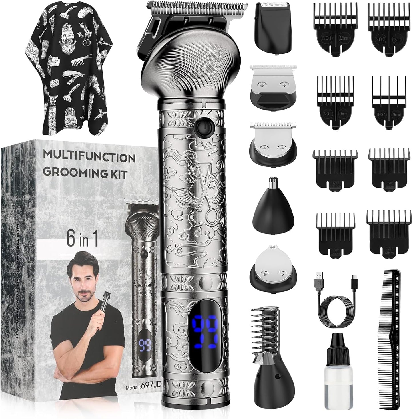 6 in 1 Beard Trimmer for Men - Professional Grooming Kit