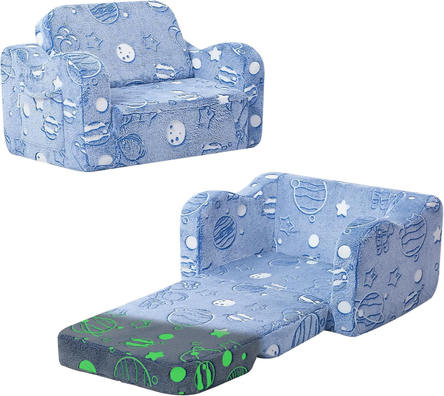 Glow-in-The-Dark Toddler Fold-Out Sofa Bed for Kids Fun