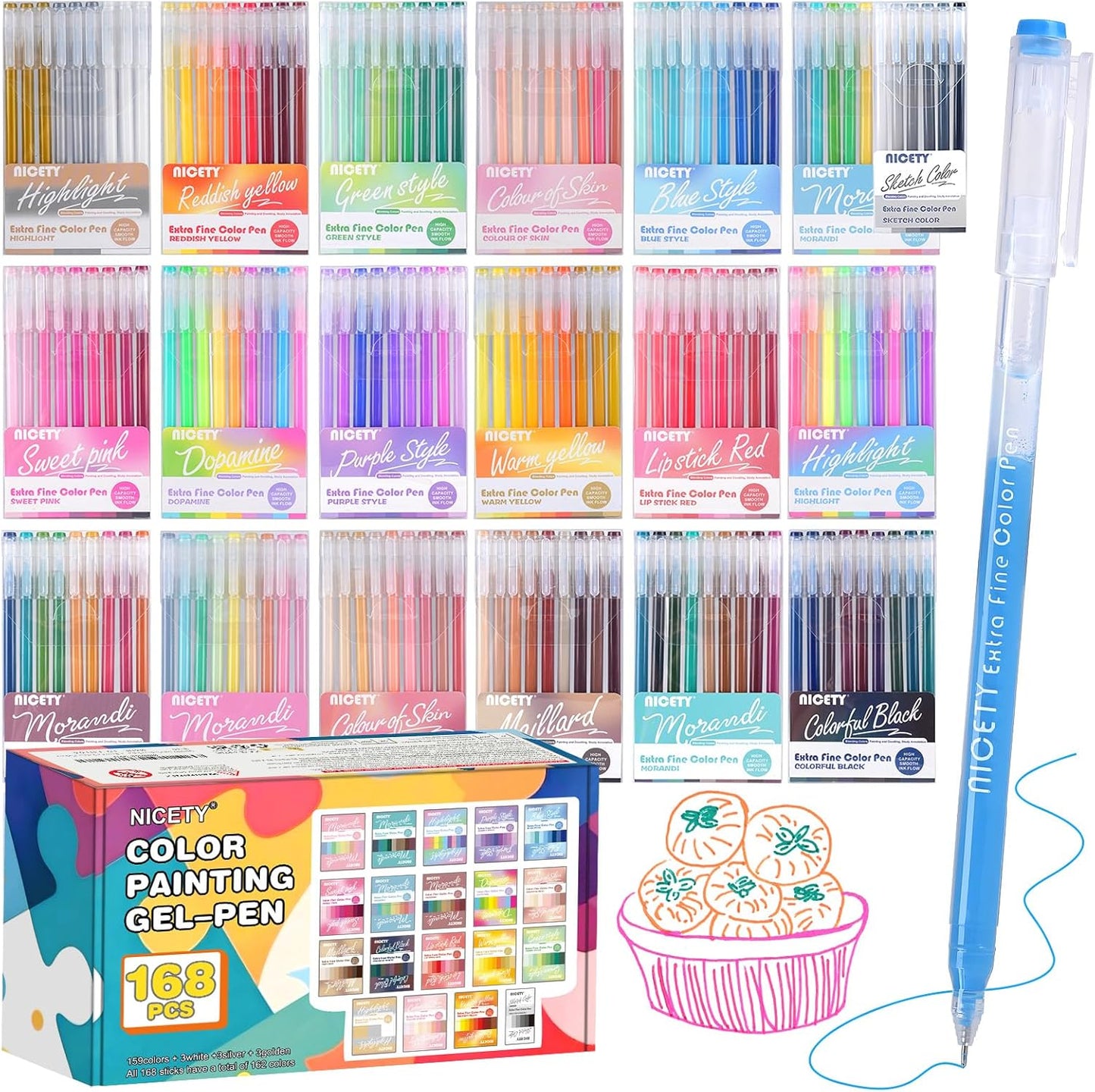 168 Gel Pens for Coloring - Vibrant Set for Artists and Crafters