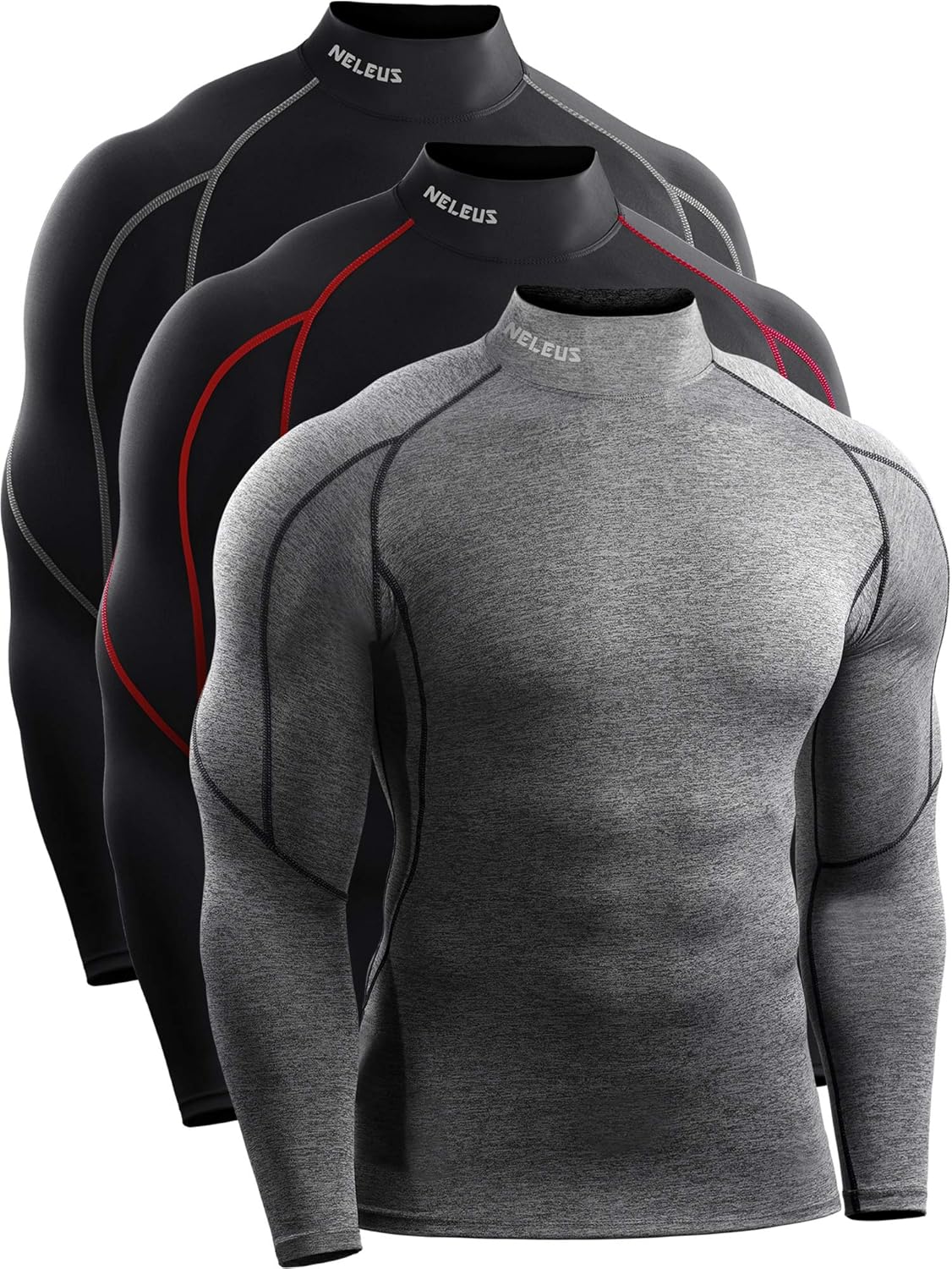 NELEUS Men's 3 Pack Athletic Compression Shirt for Comfort