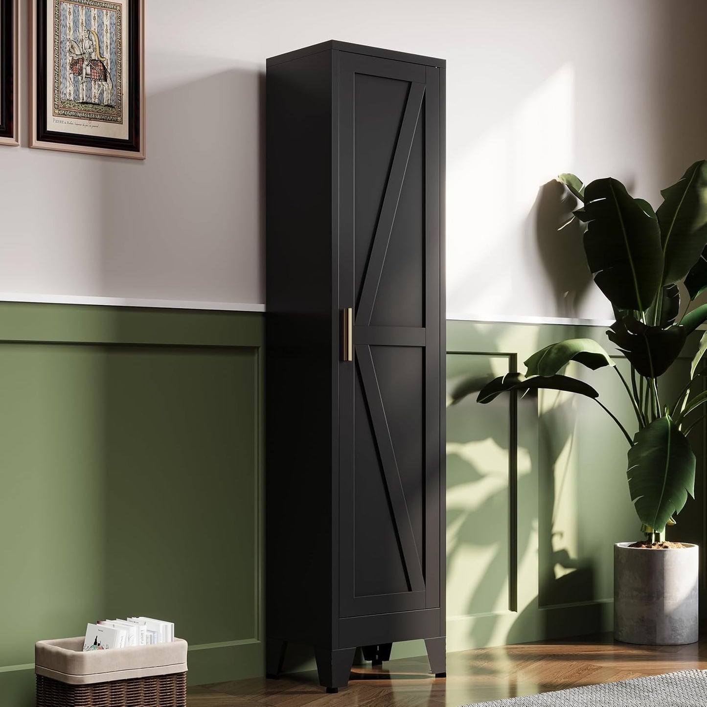 67H Metal Narrow Kitchen Pantry Cabinet for Slim Storage Needs