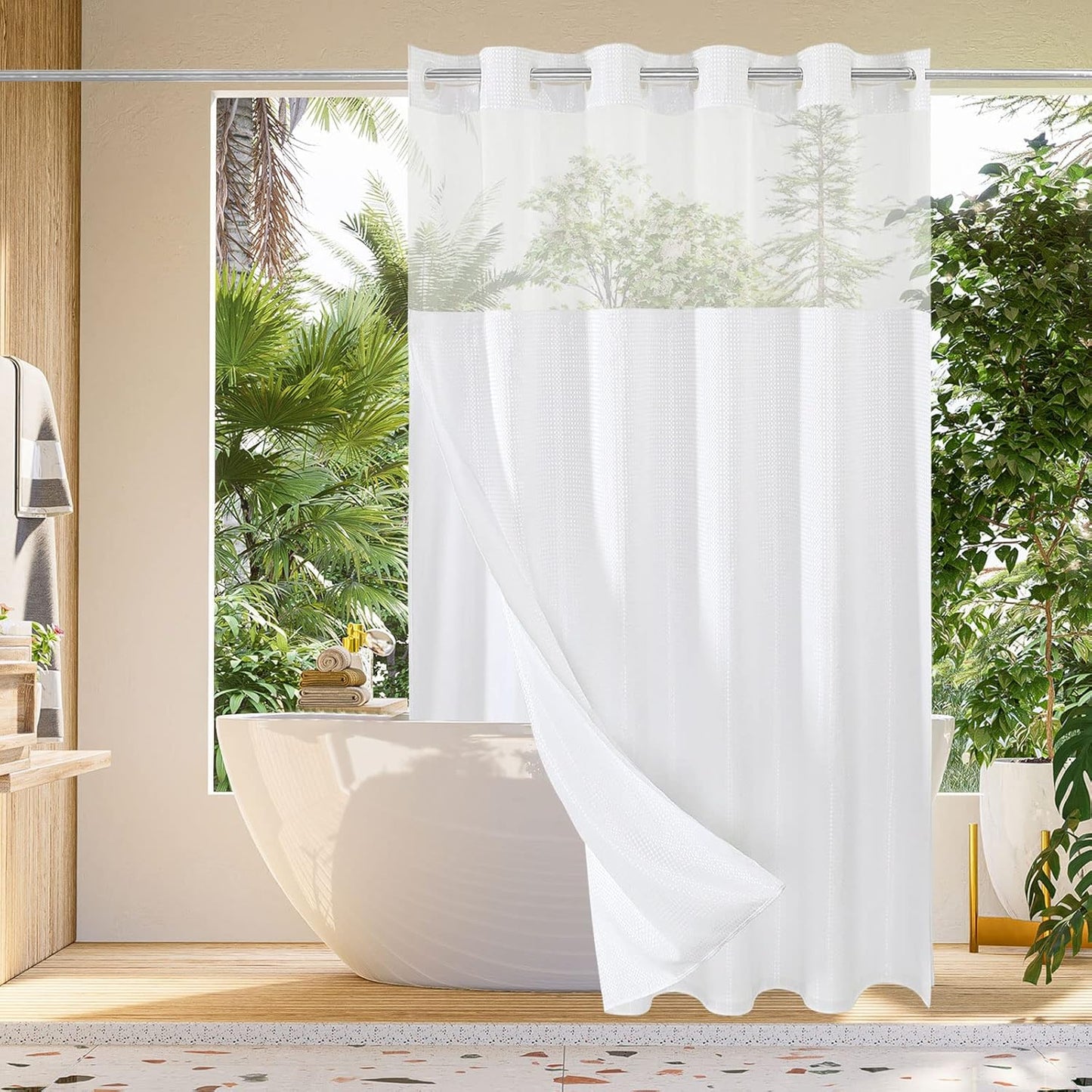 Gibelle White Waffle Weave Shower Curtain Set