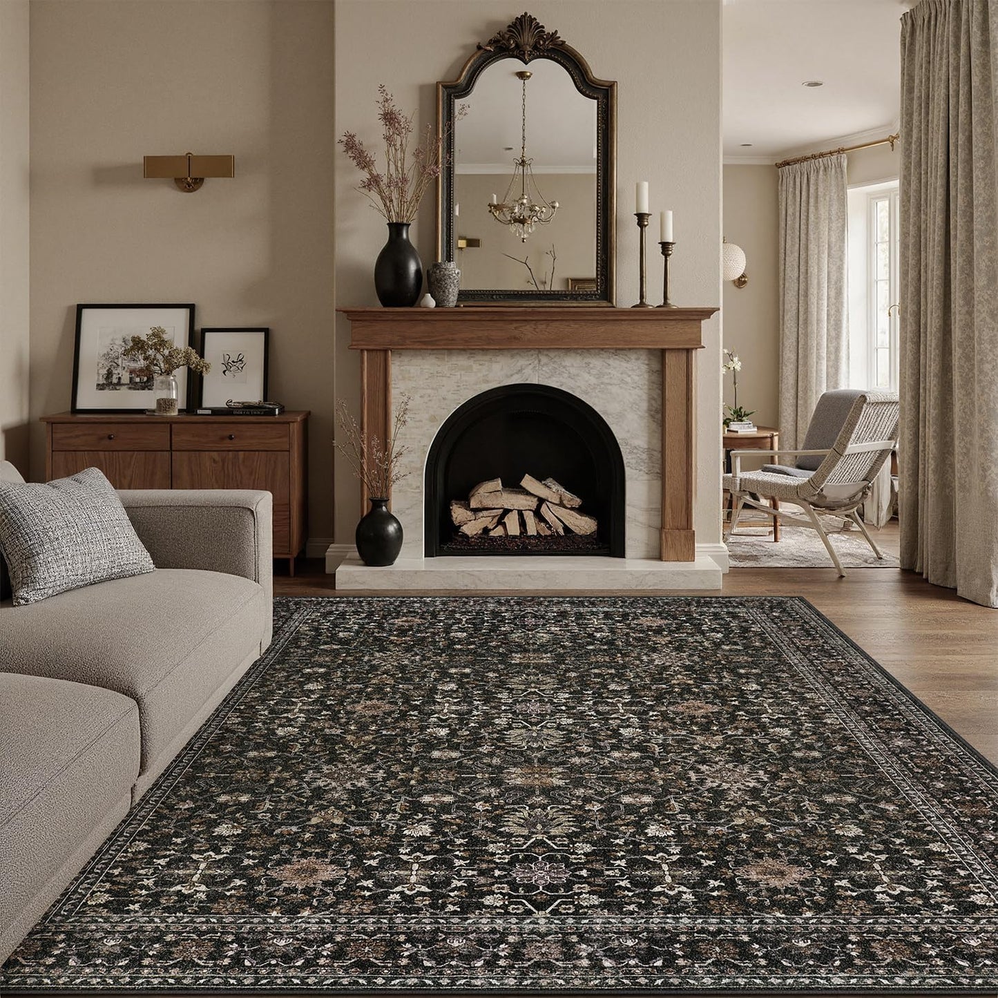 DCX Machine Washable Black Area Rug 8x10 for Living Room
