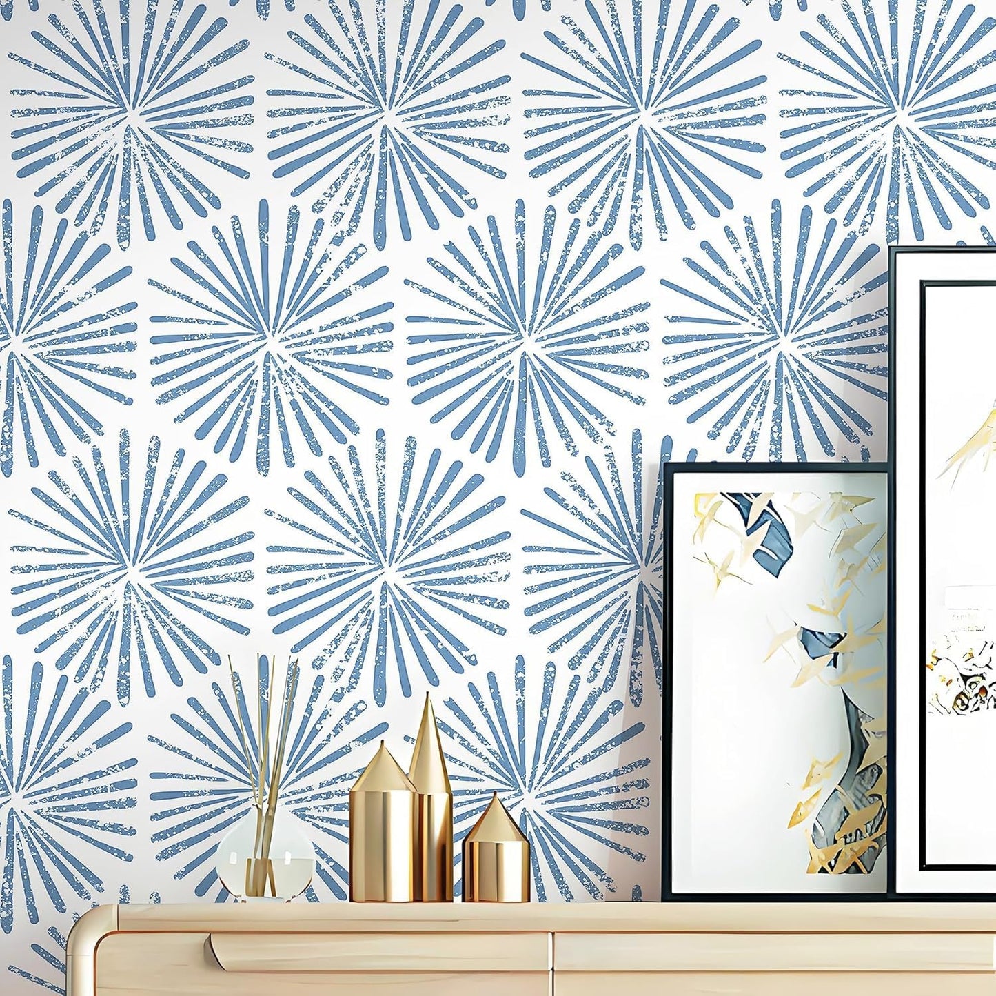 Blue and White Geometric Peel and Stick Wallpaper for Home Decor