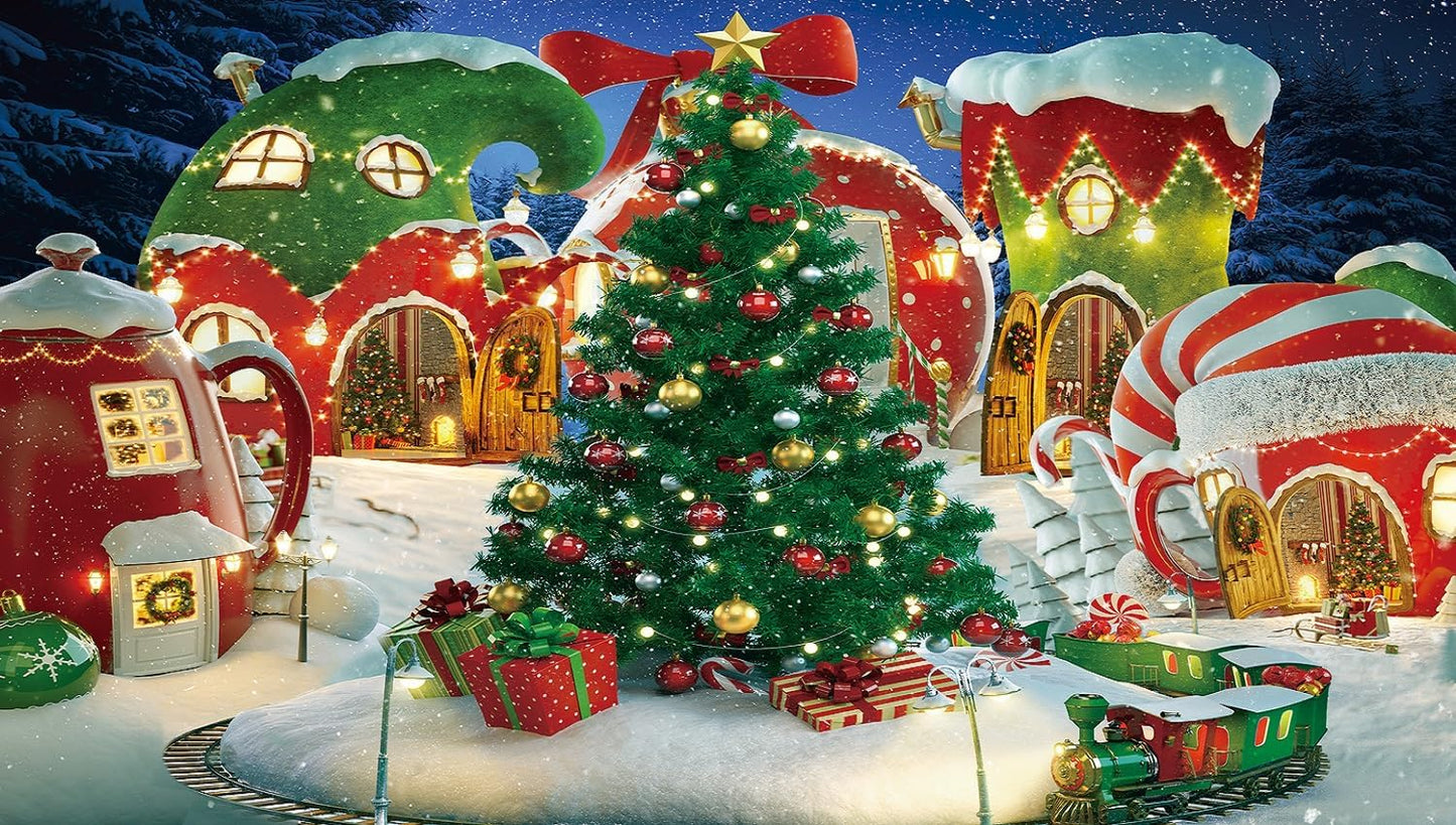 Cartoon Christmas Village Photography Backdrop for Kid Parties