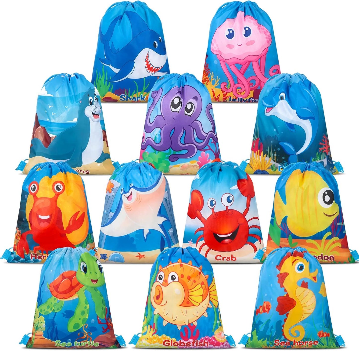 Colorful Ocean Fish Drawstring Bags for Kids