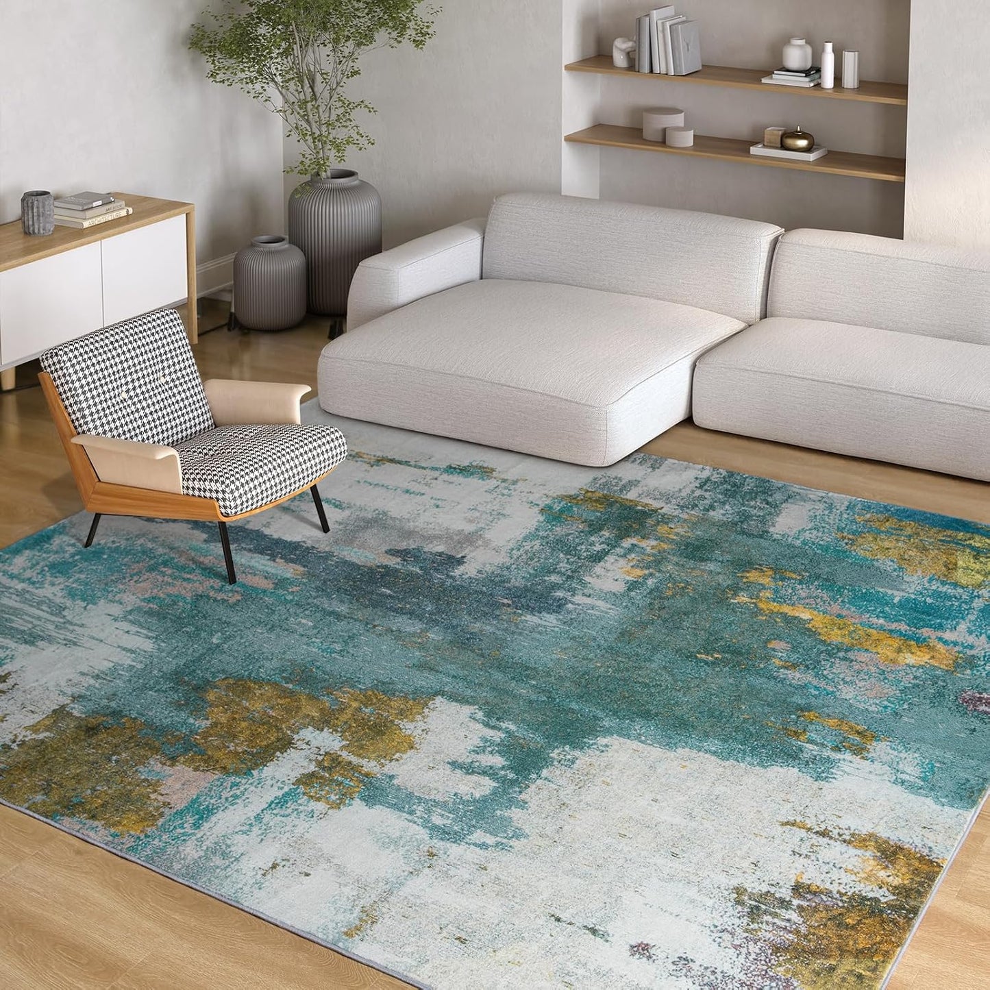 Kelarea 5x7 Blue Rugs for Living Room, Washable Non-Slip Carpet