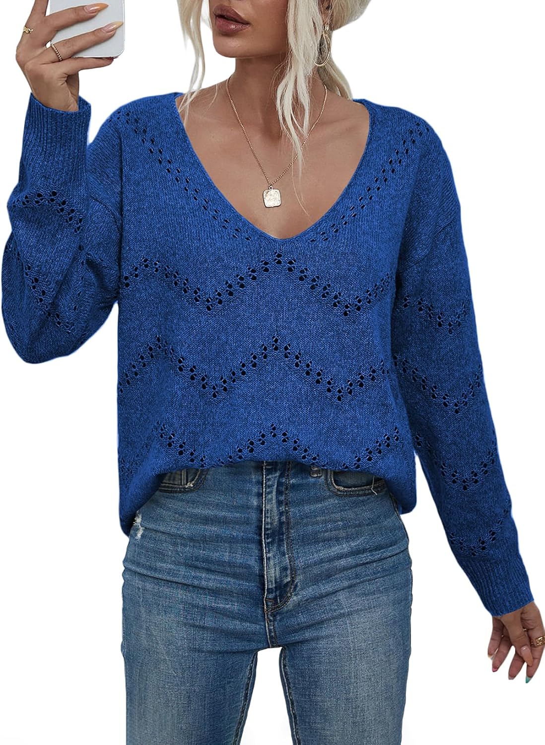 EVALESS Women's Crochet Sweater Top for Cozy Fall Outfits
