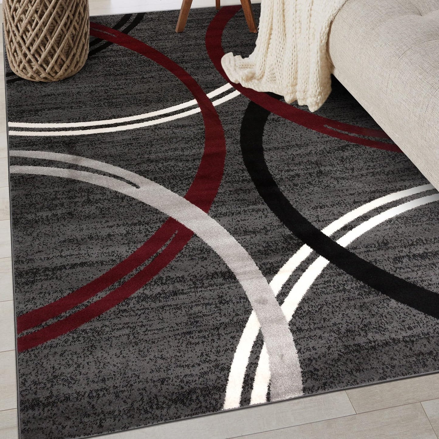 Rugshop Modern Wavy Circles Design Non-Shedding Area Rug