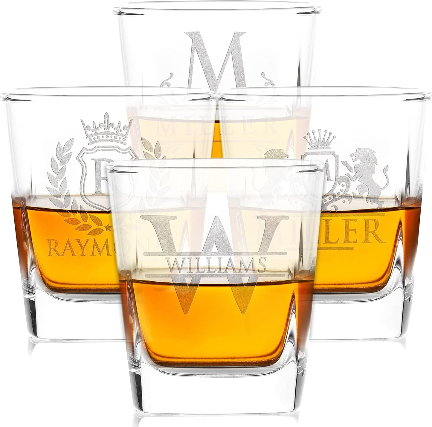 Personalized Whiskey Glasses Set of 4 - Unique Gift for Men