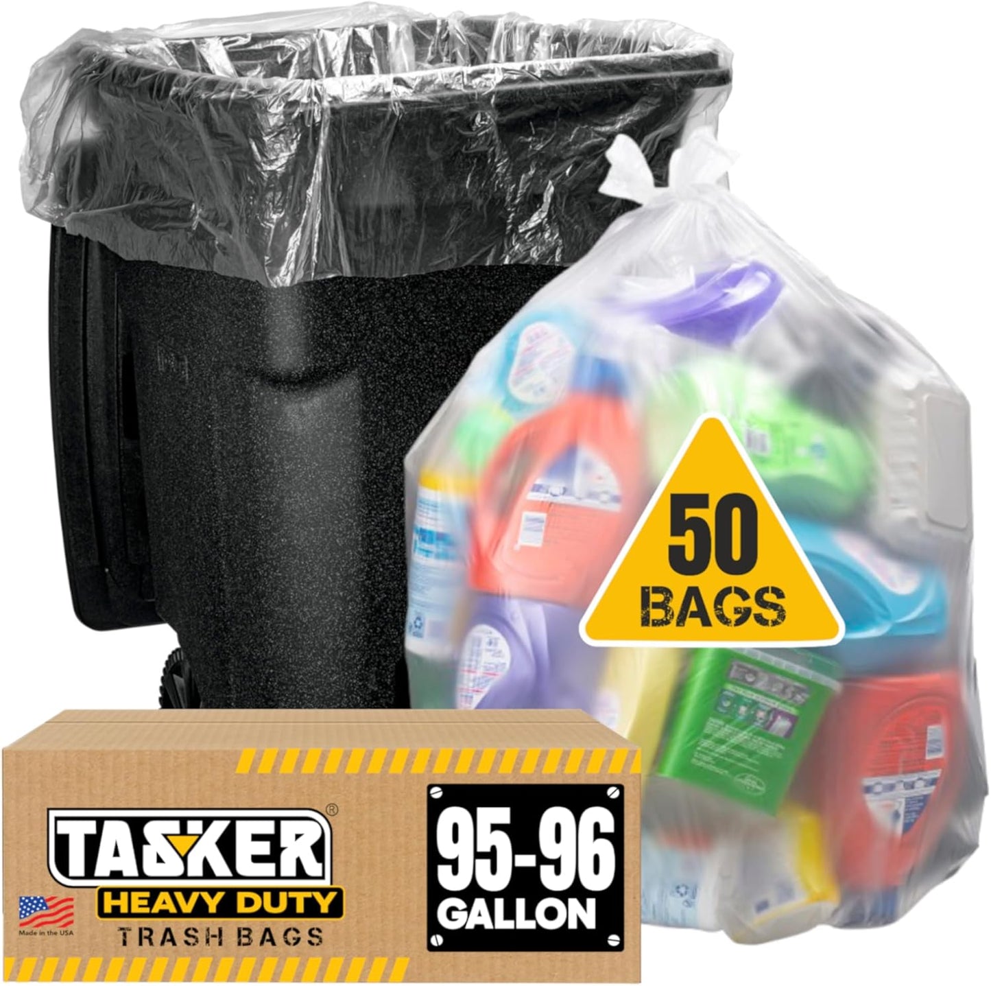 Tasker Extra Large Heavy Duty Clear Trash Bags for Recycling