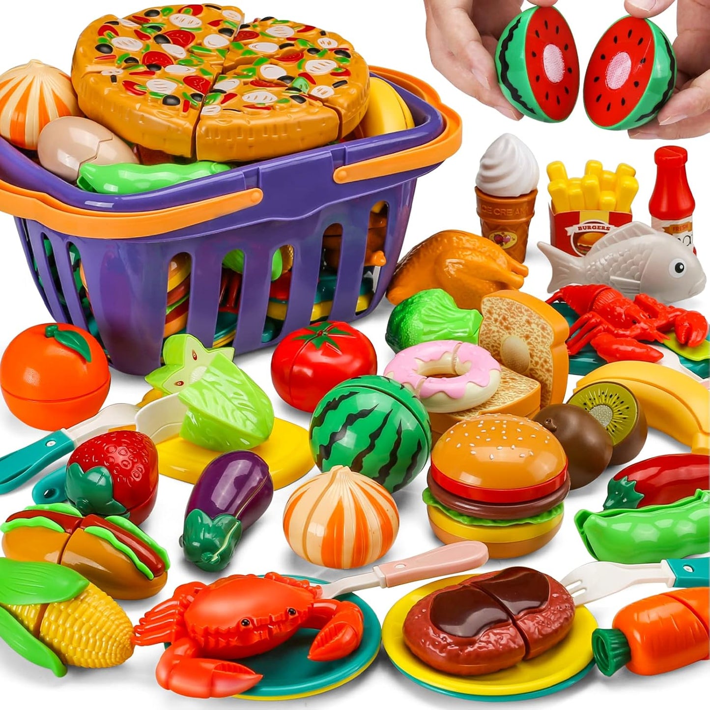 87-Piece Cutting Play Food Set for Kids - Educational & Fun!