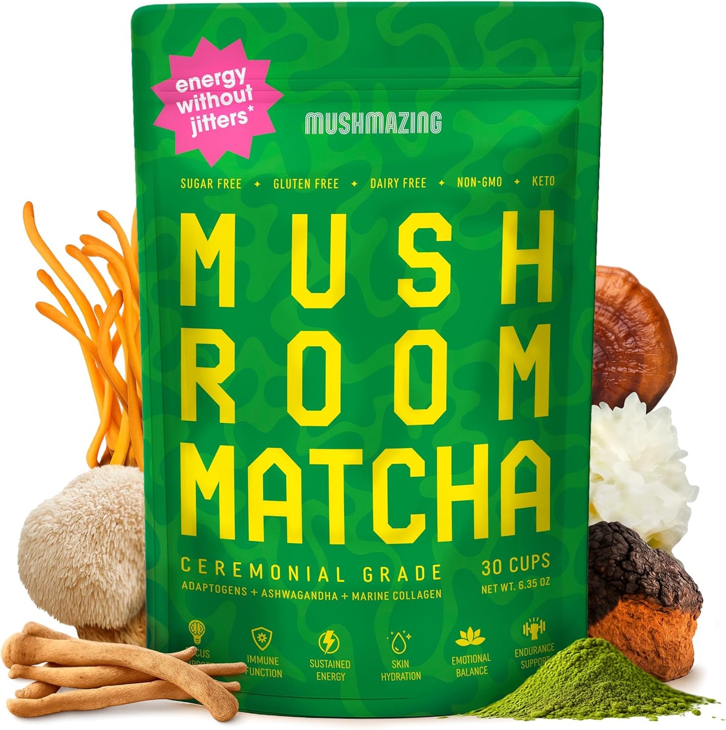 Mushroom Matcha Blend with Lions Mane & Collagen for Energy