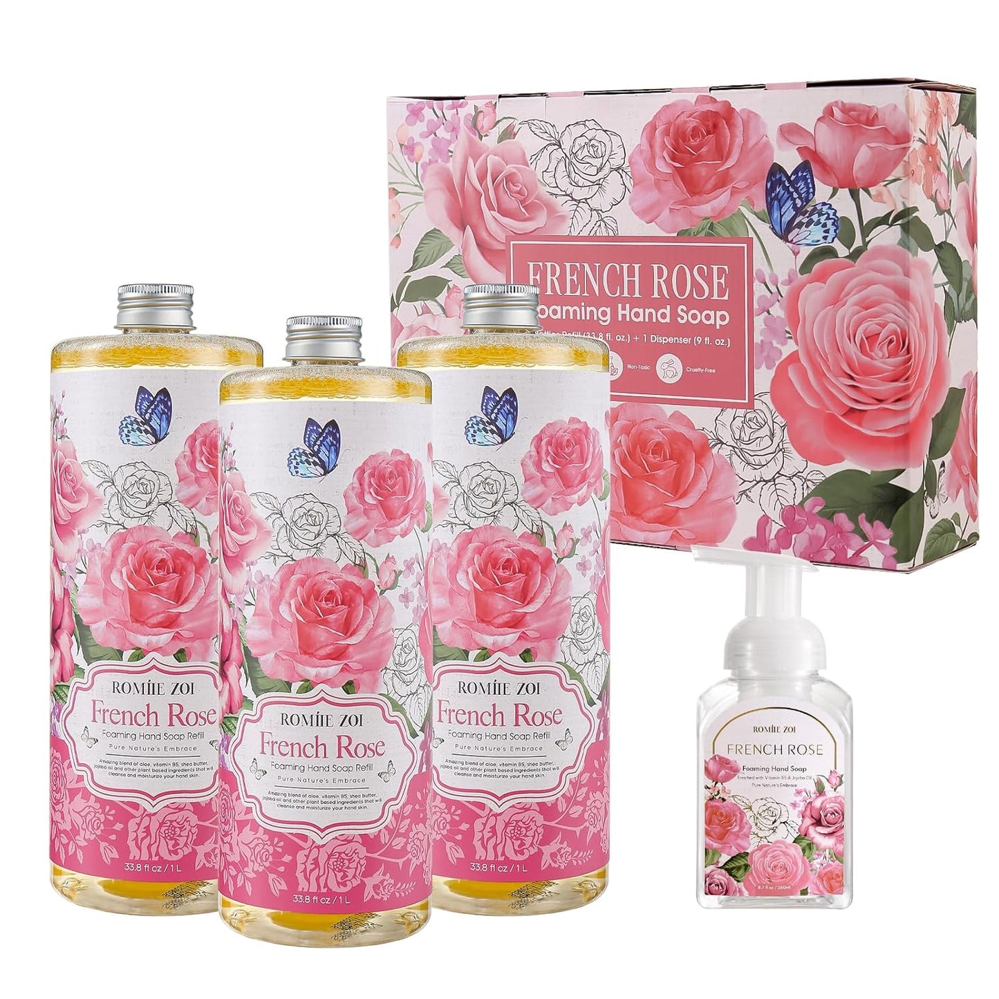 Rose Foaming Hand Soap Refill Set for Moisturizing Clean Hands