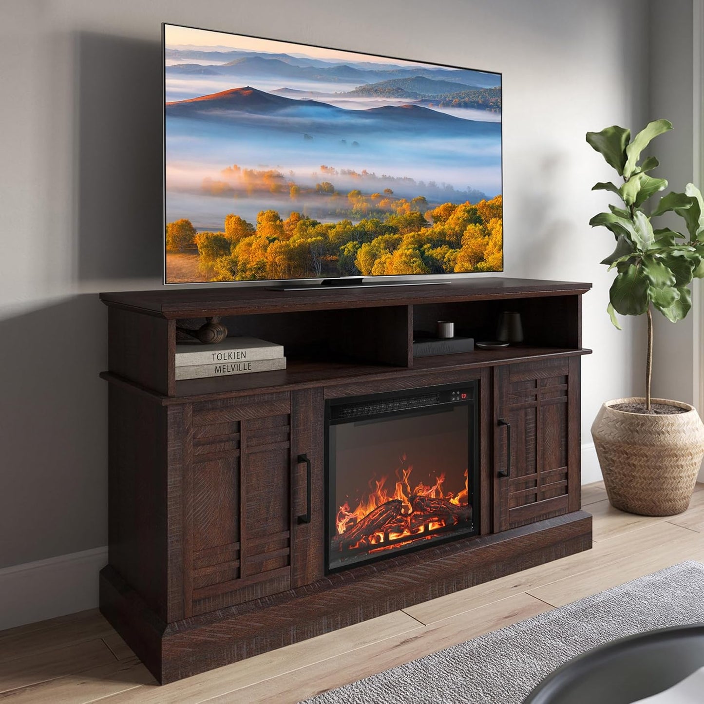 Modern 48in TV Stand with Electric Fireplace for Cozy Living