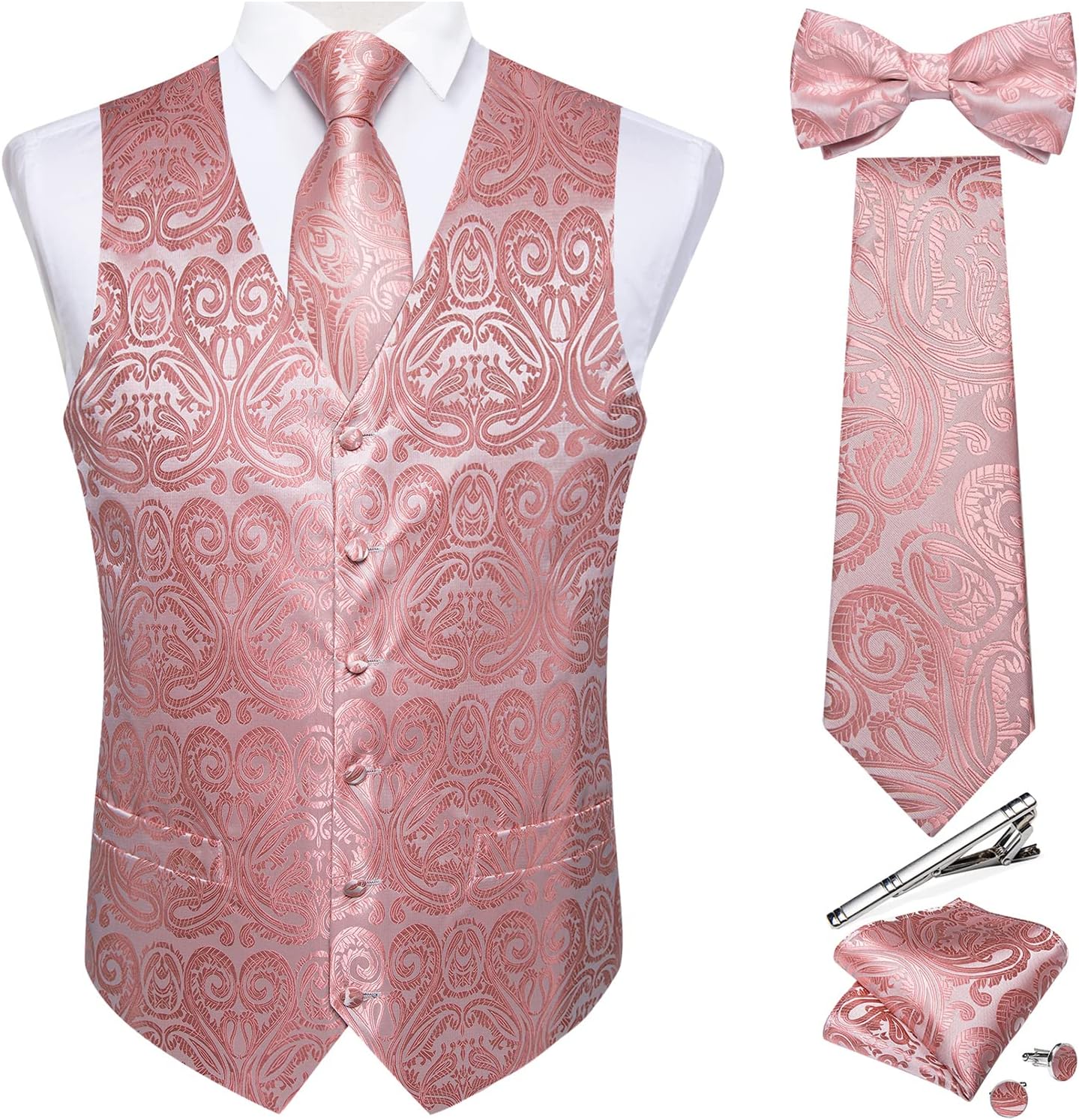 DiBanGu Men's Silk Paisley Vest and Necktie Set for Weddings