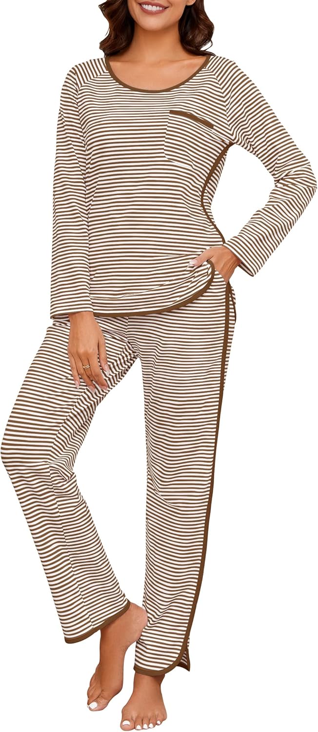 Womens Cotton Pajama Sets Stripe 2 Piece Lounge Set for Comfort
