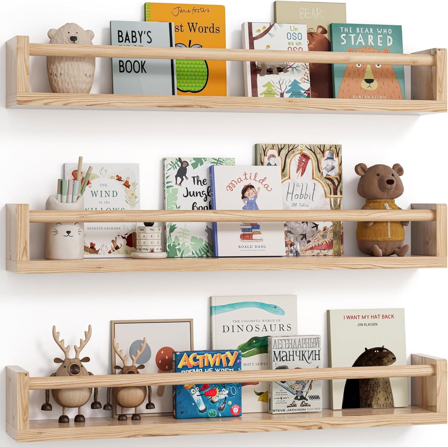 G&W Gruwald Nursery Book Shelves Set of 3 for Kids Rooms
