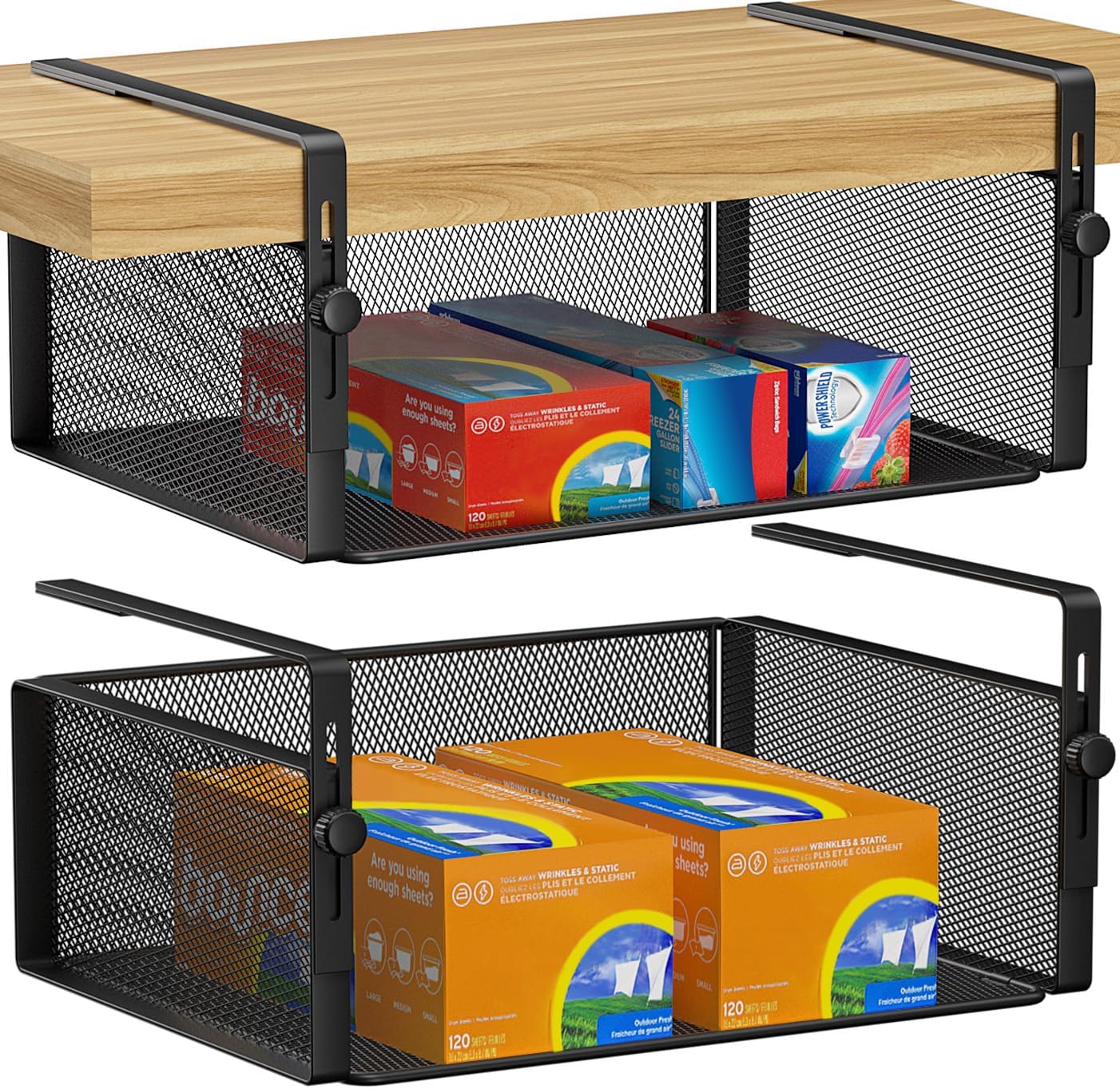 2Pack Under Shelf Basket Organizer for Kitchen and Pantry Use