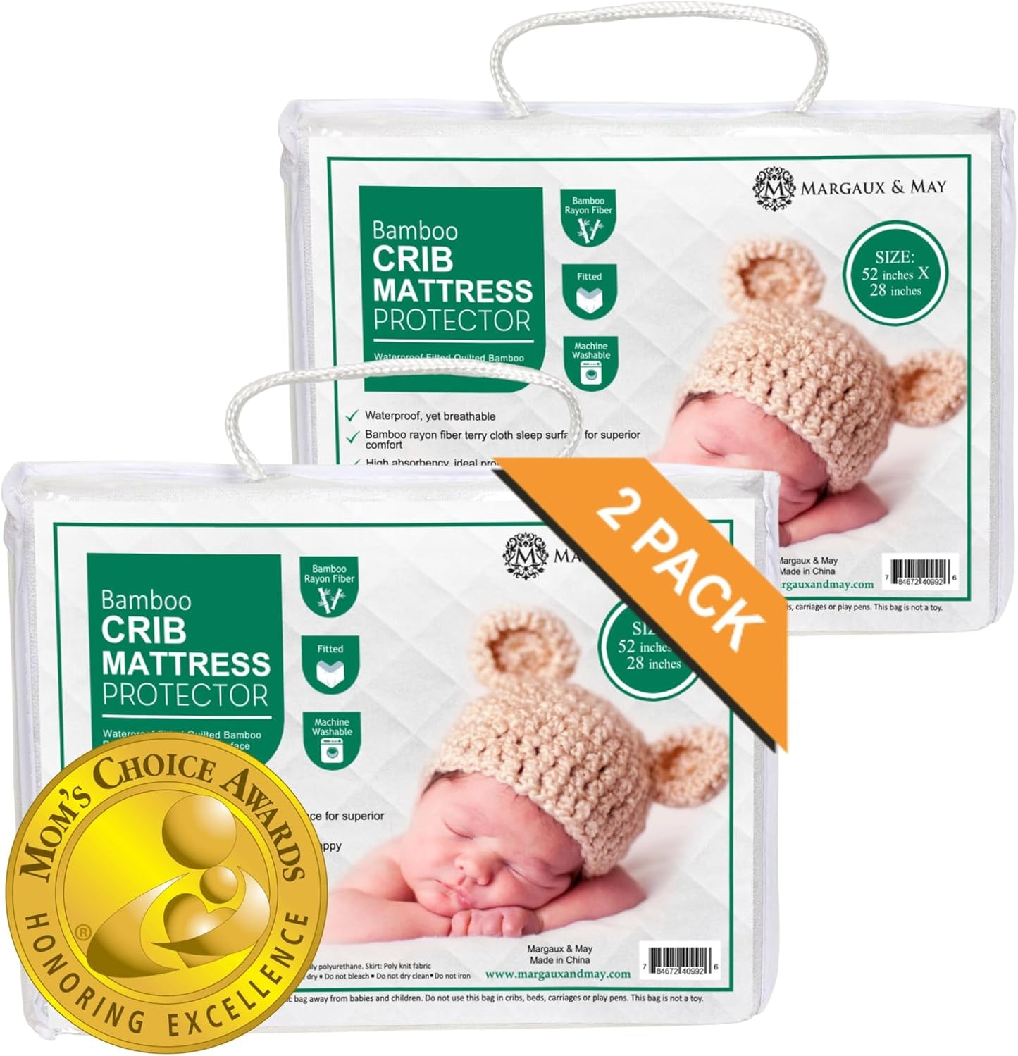 Ultra-Soft Waterproof Crib Mattress Protector 2 Pack for Babies