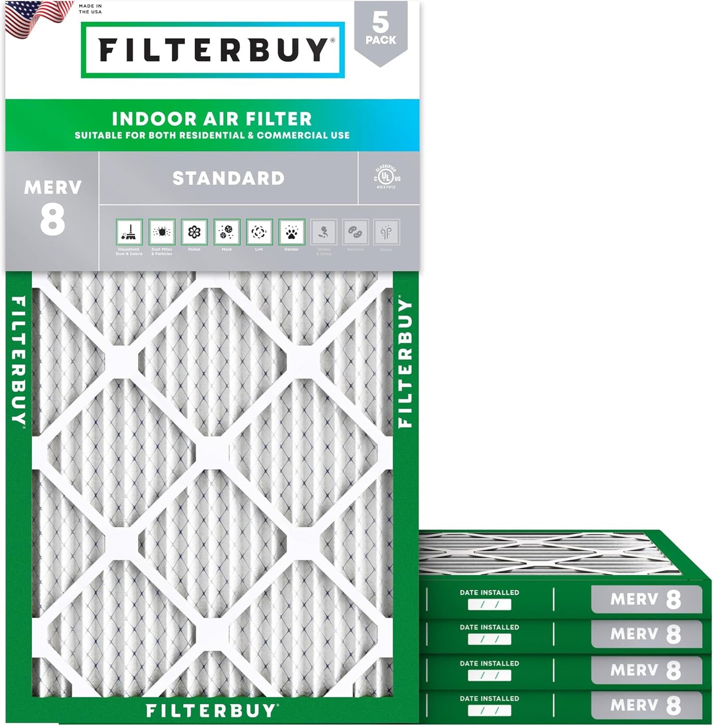 Filterbuy 20x32x1 Air Filter MERV 8 for Dust & Allergy Defense
