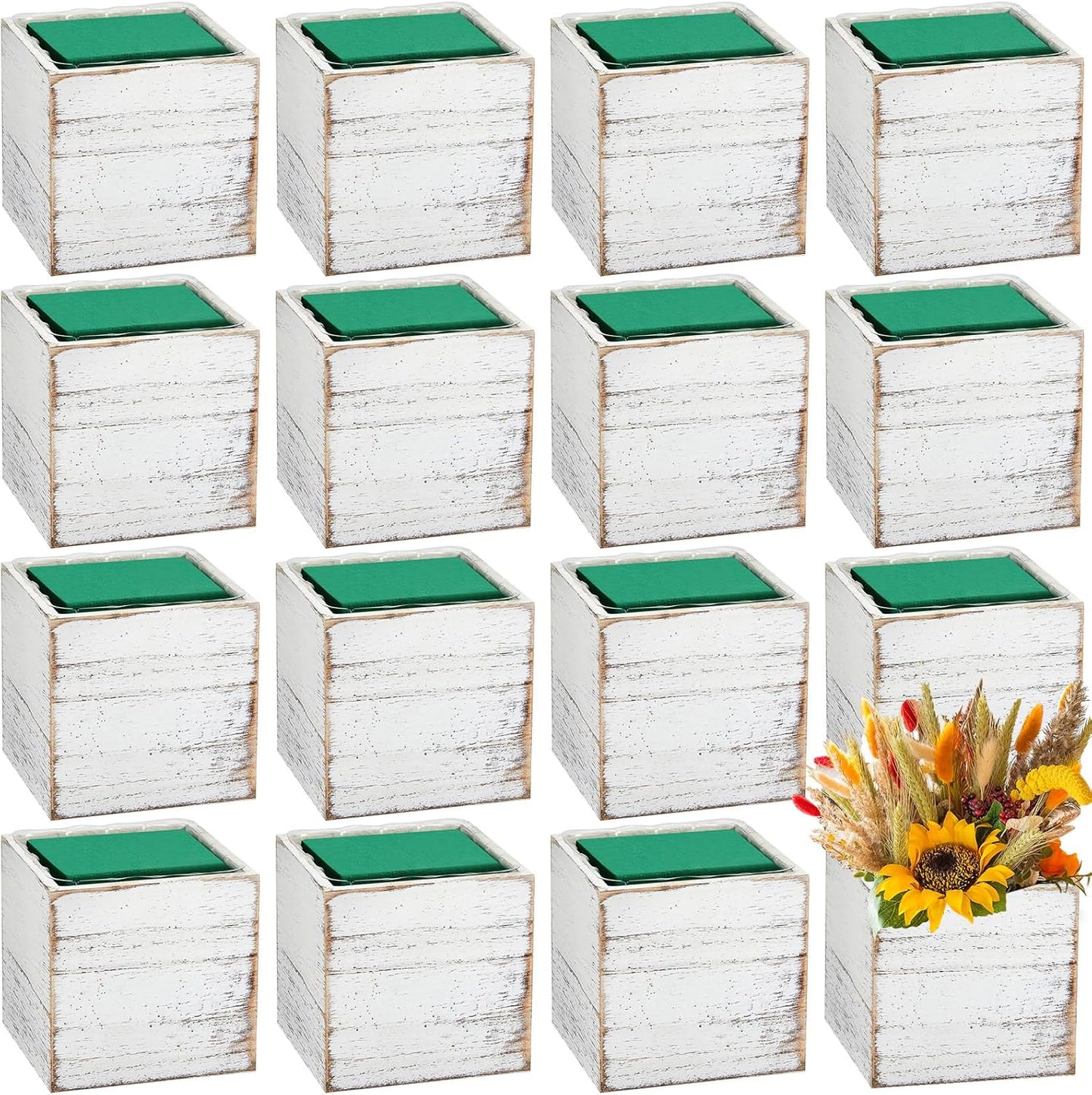 Dandat 18 Sets Wooden Cube Planter Boxes for Rustic Decor