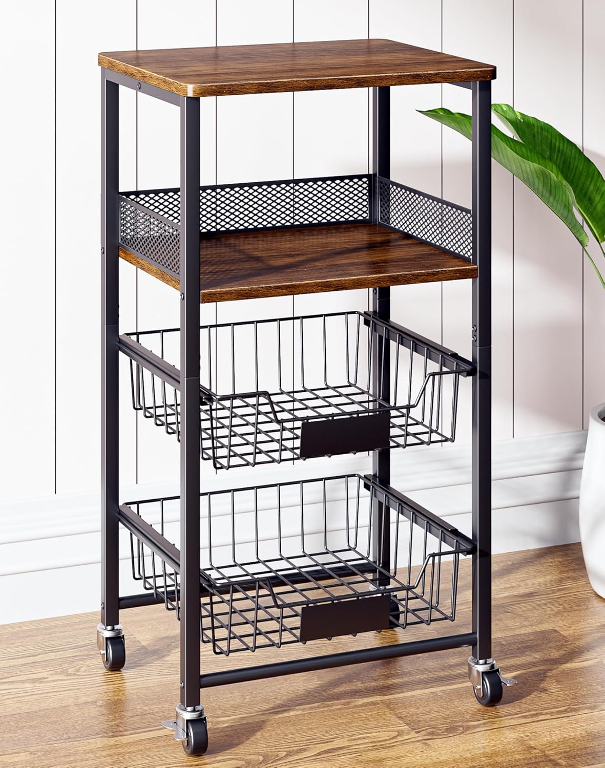 4-Tier Small Kitchen Storage Cart on Wheels for Easy Organization