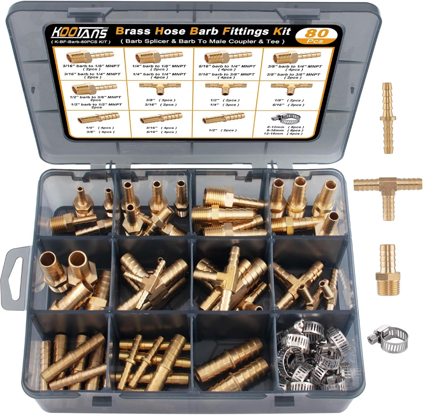 KOOTANS Brass Hose Barb Fittings Kit for Air and Fuel Lines