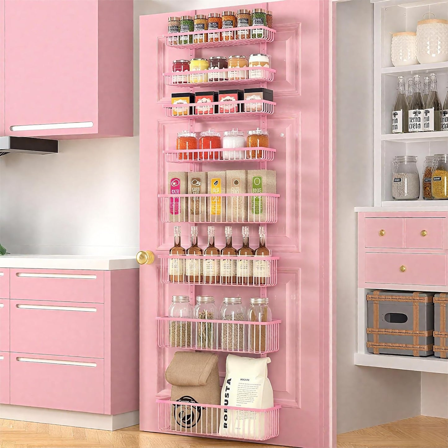 Moforoco Pink Over The Door Pantry Organizer for Kitchen Storage