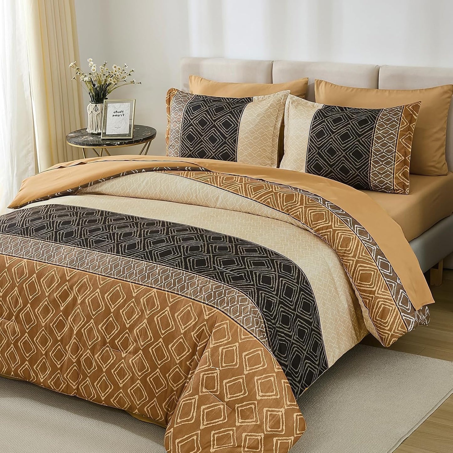Brown King Size Comforter Set - Soft Boho Bedding for All Seasons