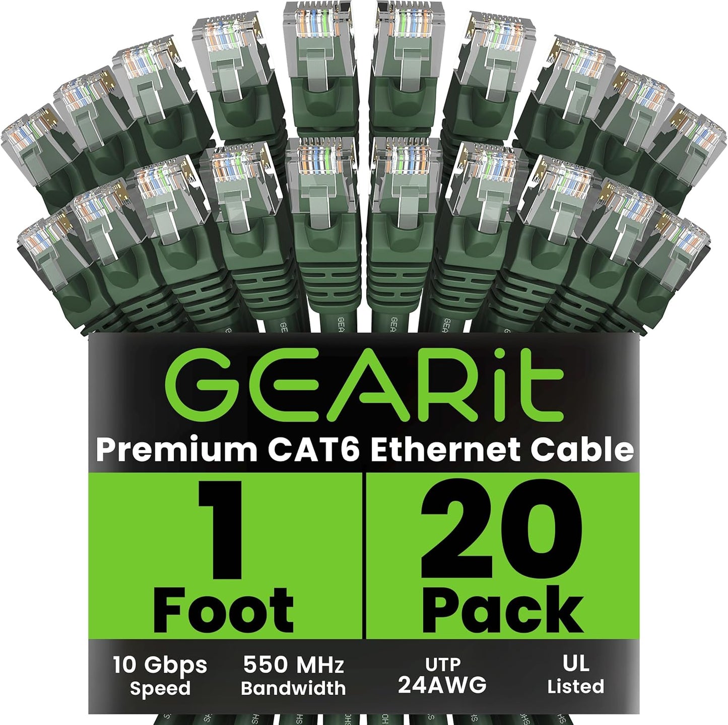 GearIT Cat 6 Ethernet Cable 20-Pack for High-Speed Networking