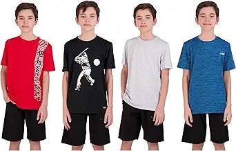 Hind 4-Pack Boys Youth Quick-Dry Performance Athletic T Shirts