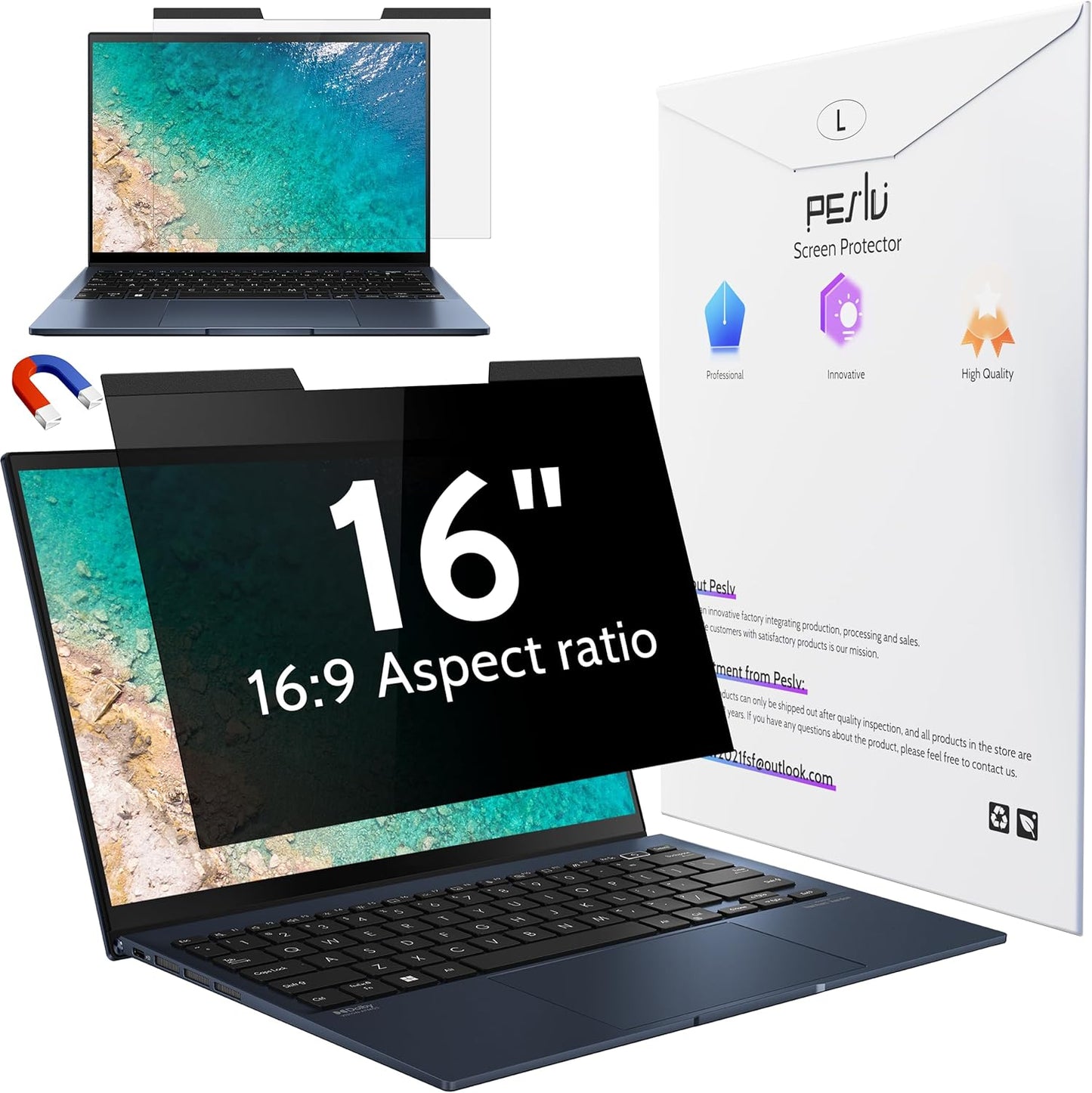 Magnetic Laptop Privacy Screen 16in Anti Glare Filter Shield