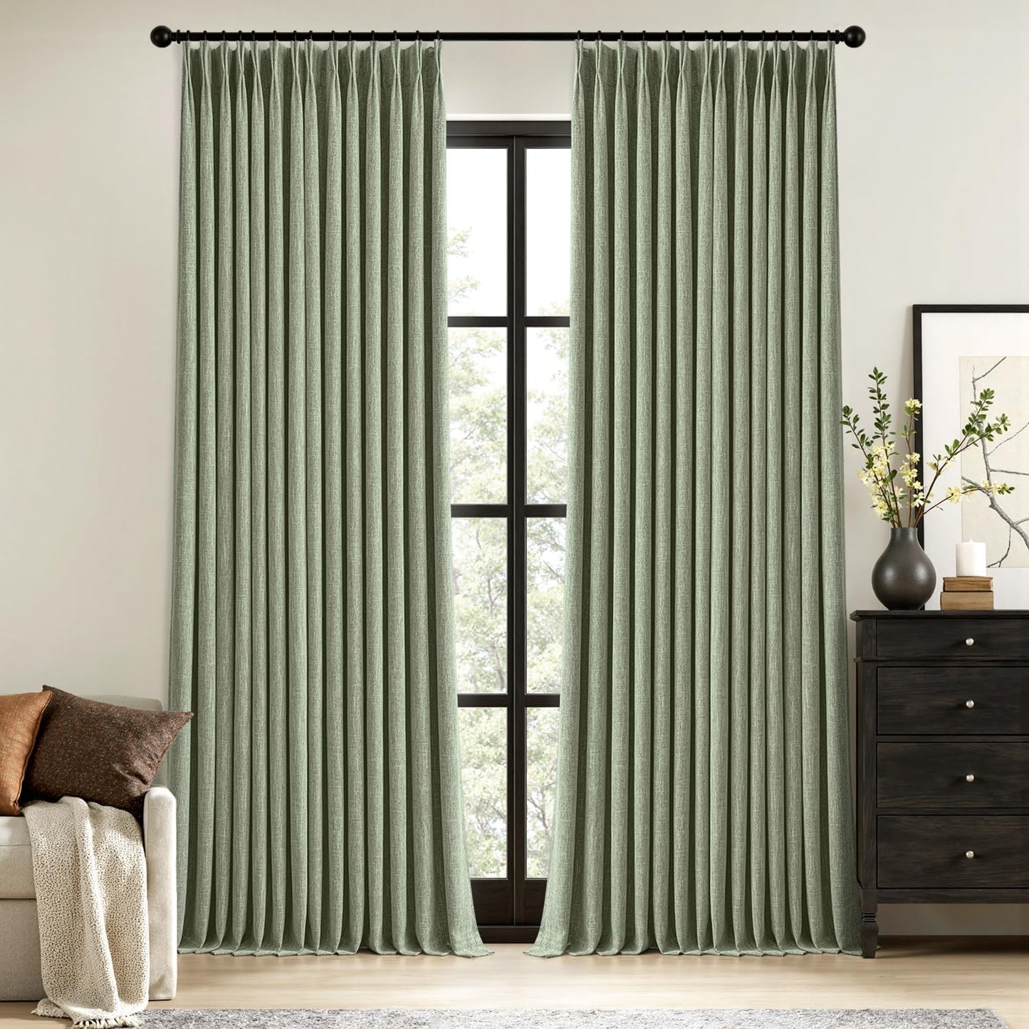 MIULEE Sage Green Pinch Pleated Blackout Curtains for Bedroom