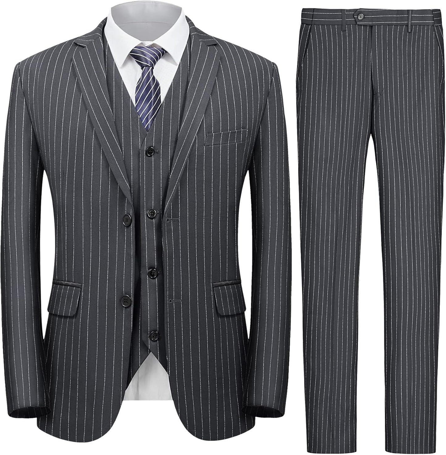MAGE MALE Mens Pinstripe 3 Piece Suit for Business & Weddings