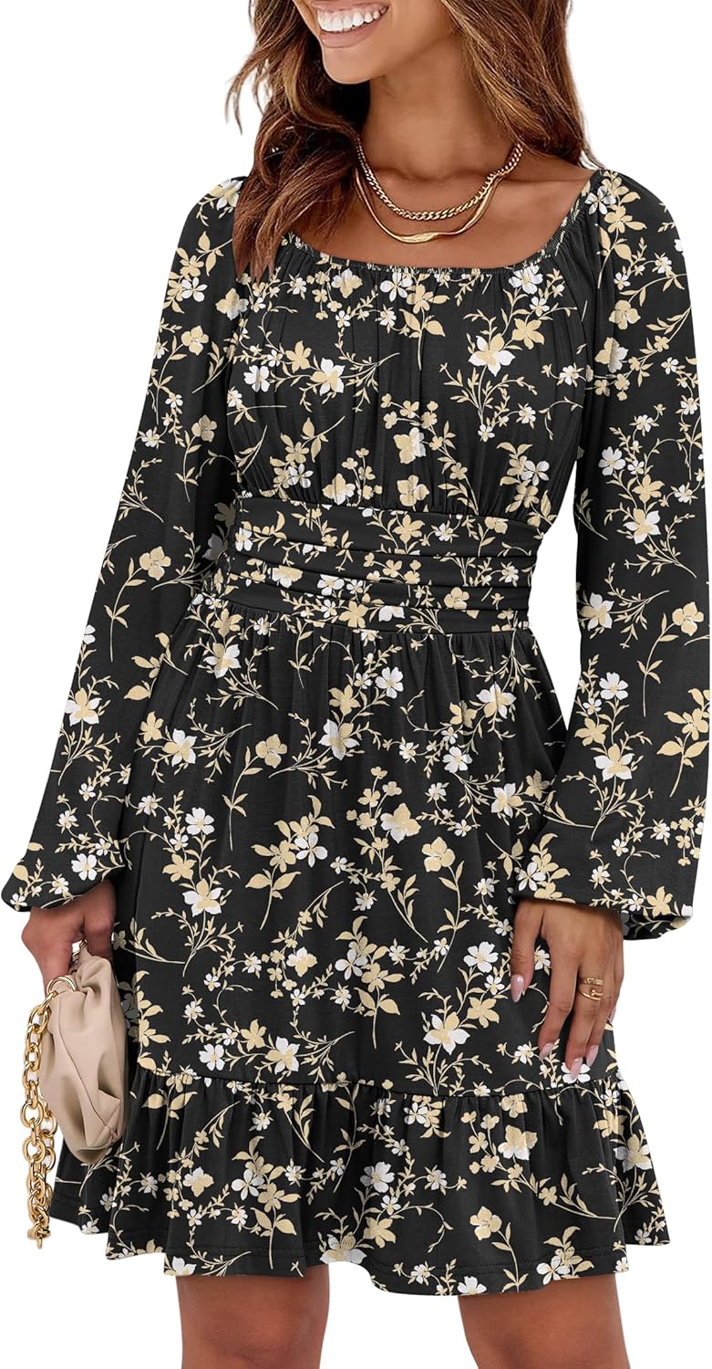 ANRABESS Womens Dress Long Lantern Sleeve Square Neck Style