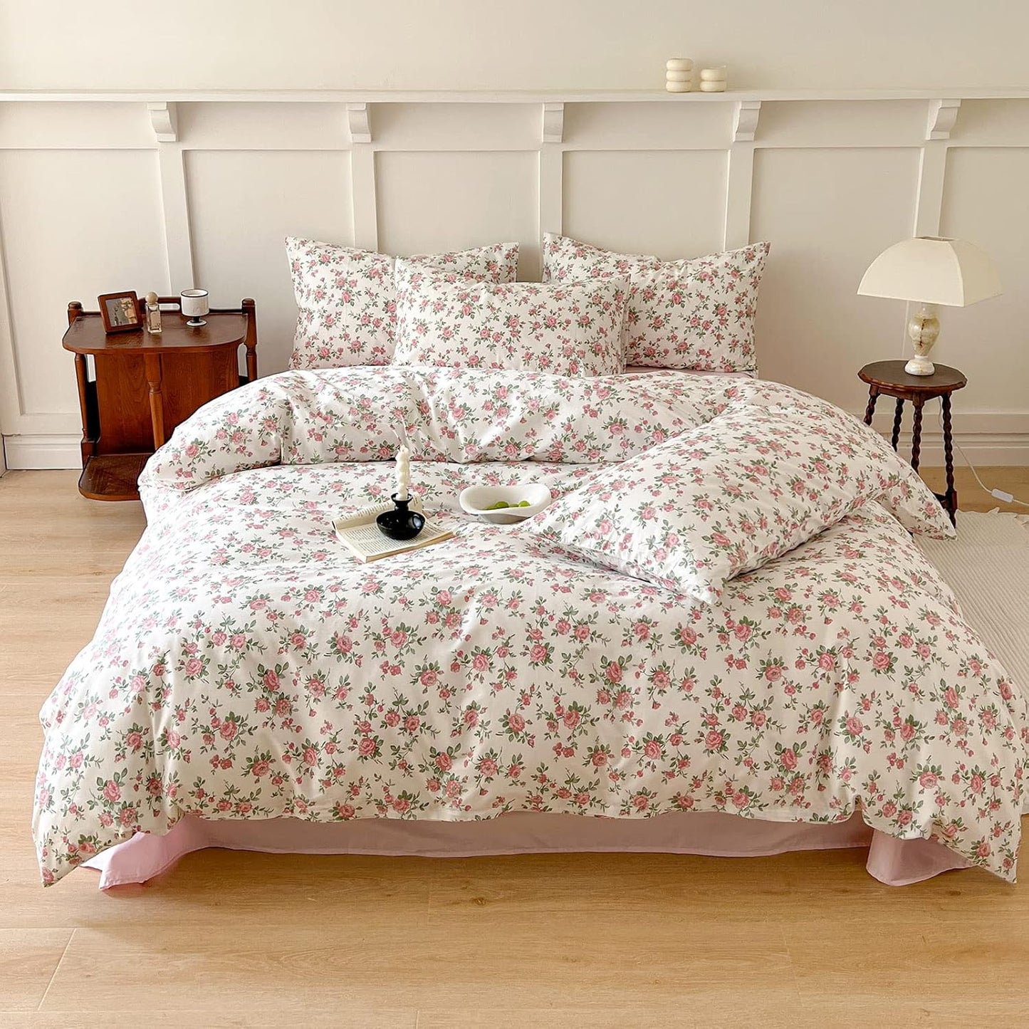 VM VOUGEMARKET Peach Blossom Bedding Set King Chic Floral Design