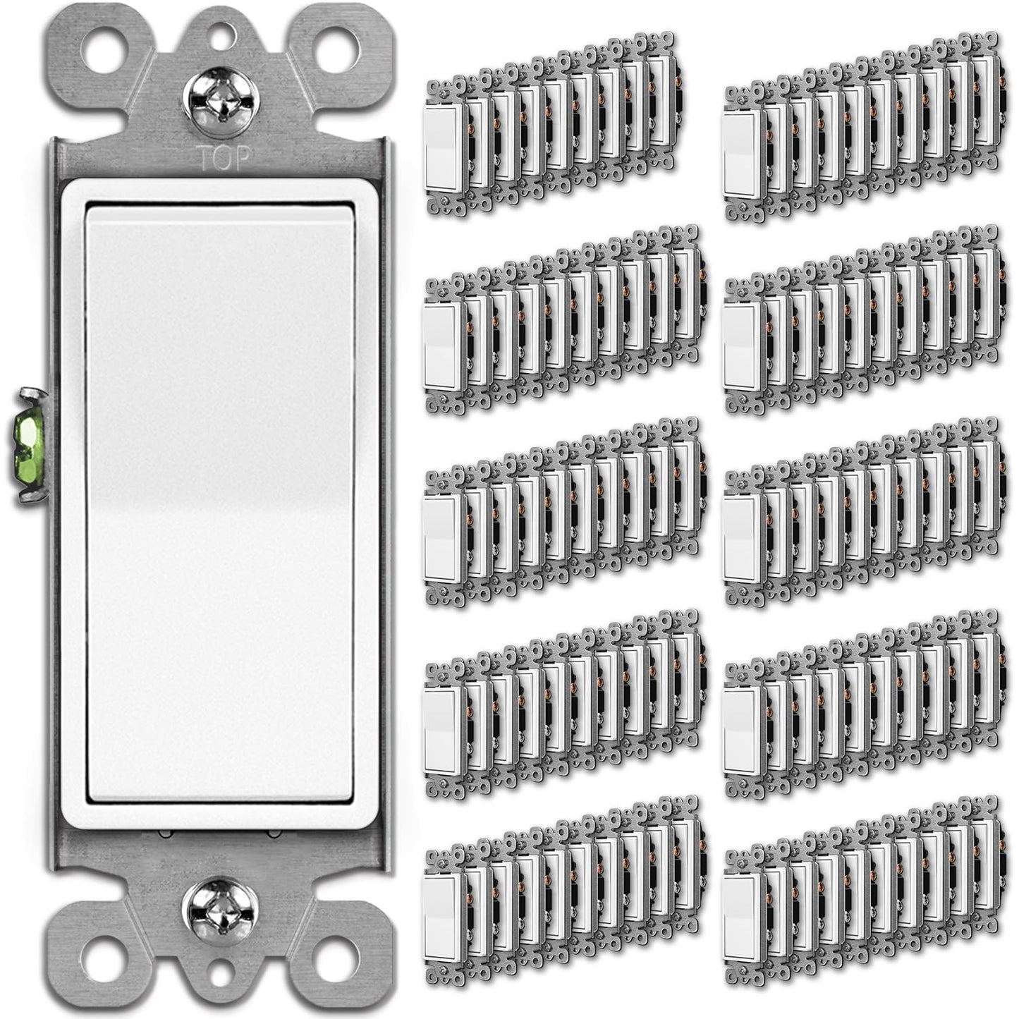 BESTTEN 100 Pack Single-Pole Decorator Light Switches for Home