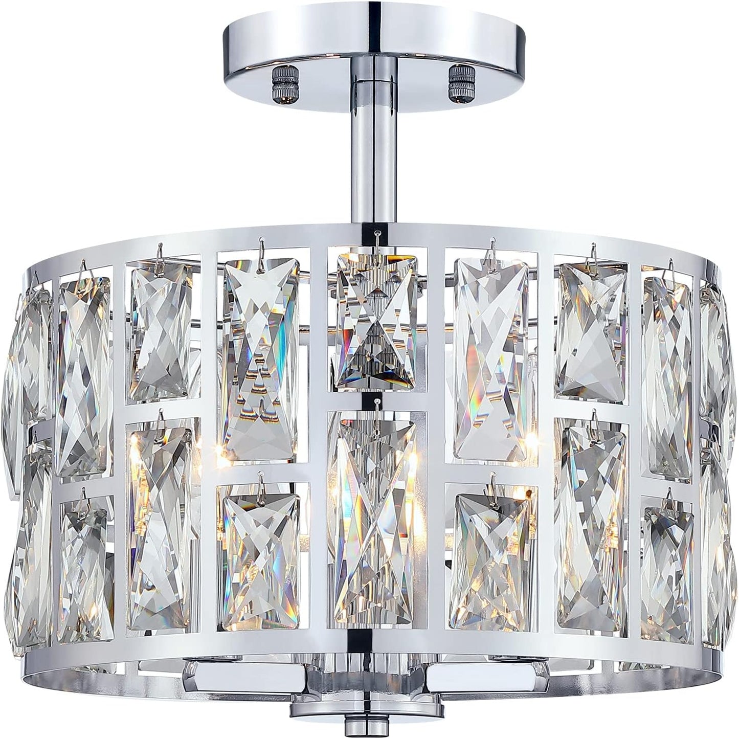 MEXO Farmhouse Crystal Round Semi Flush Mount Ceiling Light Fixture
