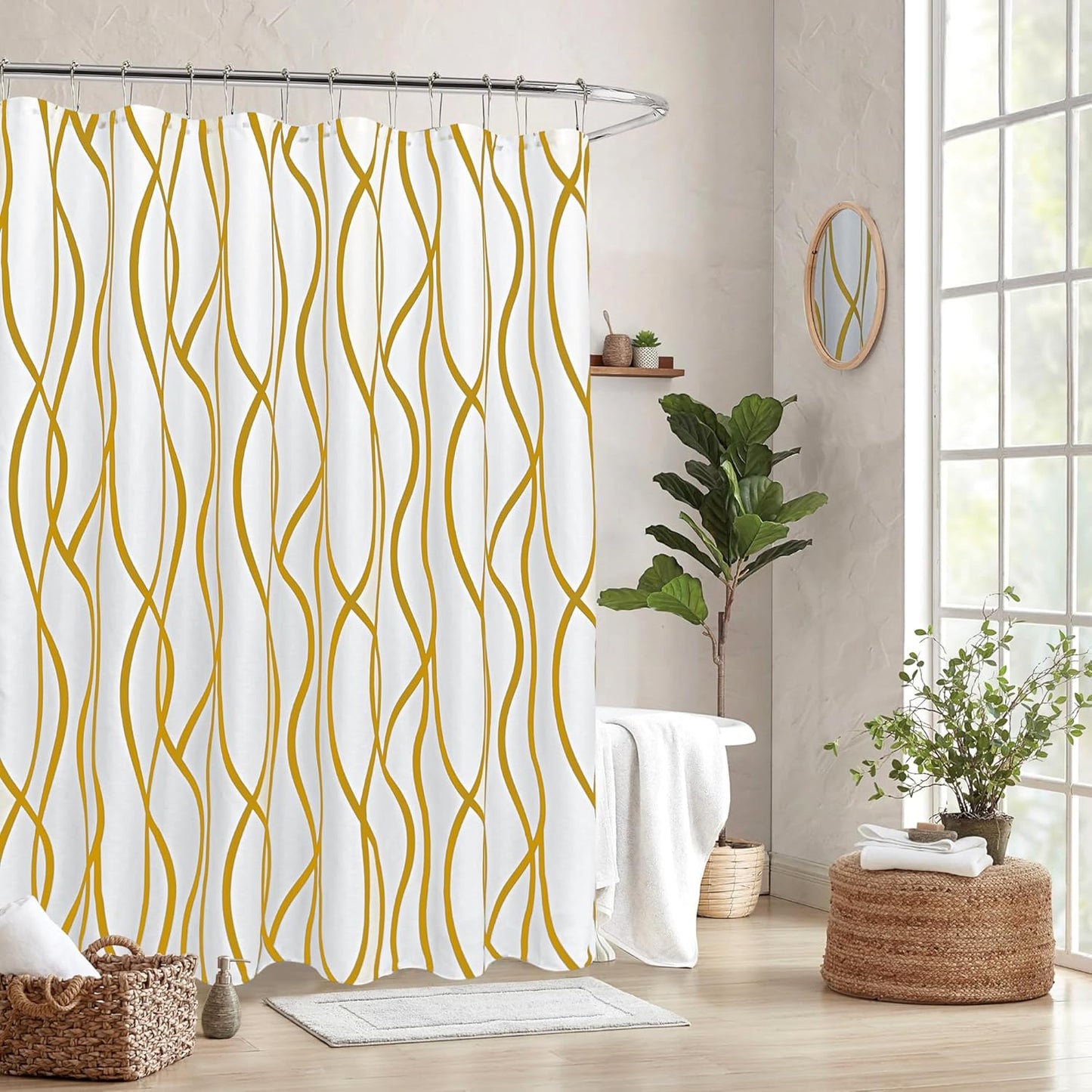 Biscaynebay Gold Striped Shower Curtain
