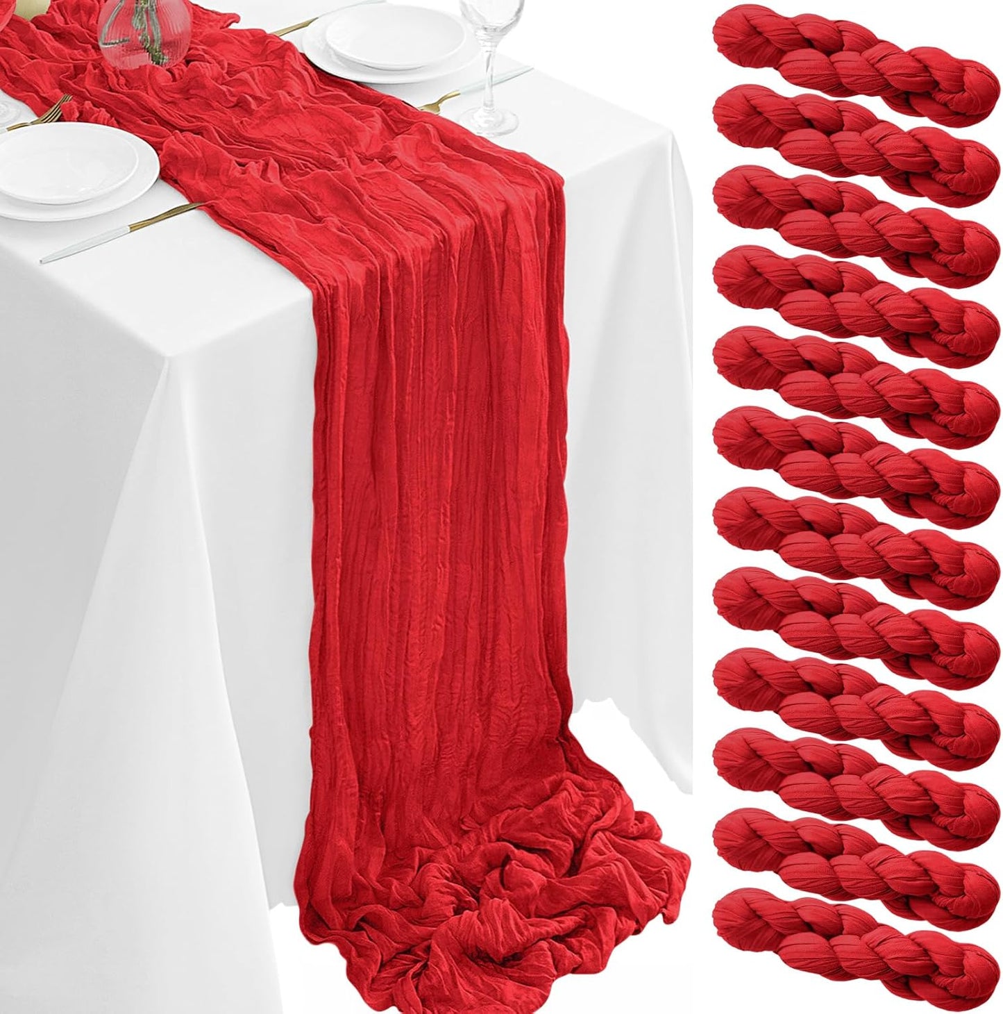 12Pack Red Table Runner 35 x 120 inch for Weddings and Parties