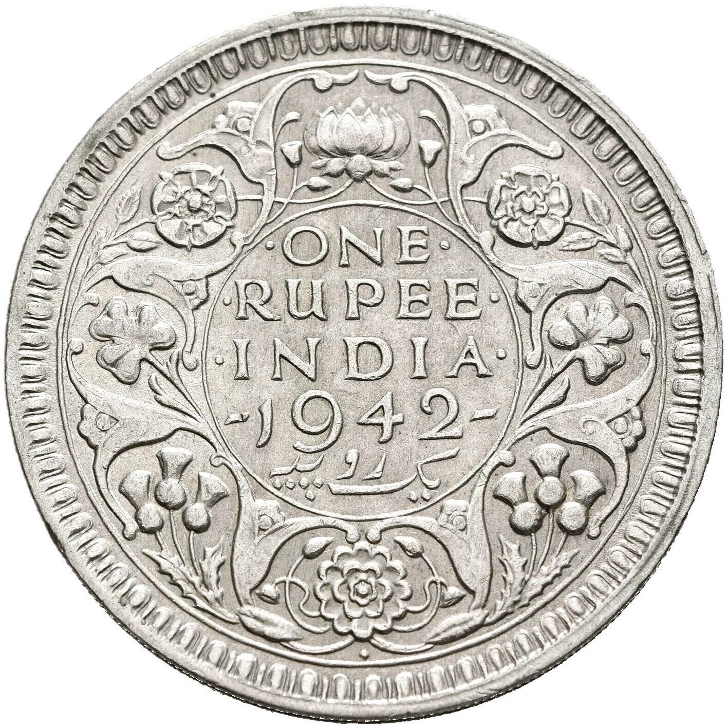 1942-1945 1 Silver Rupee Coin from British Raj Era