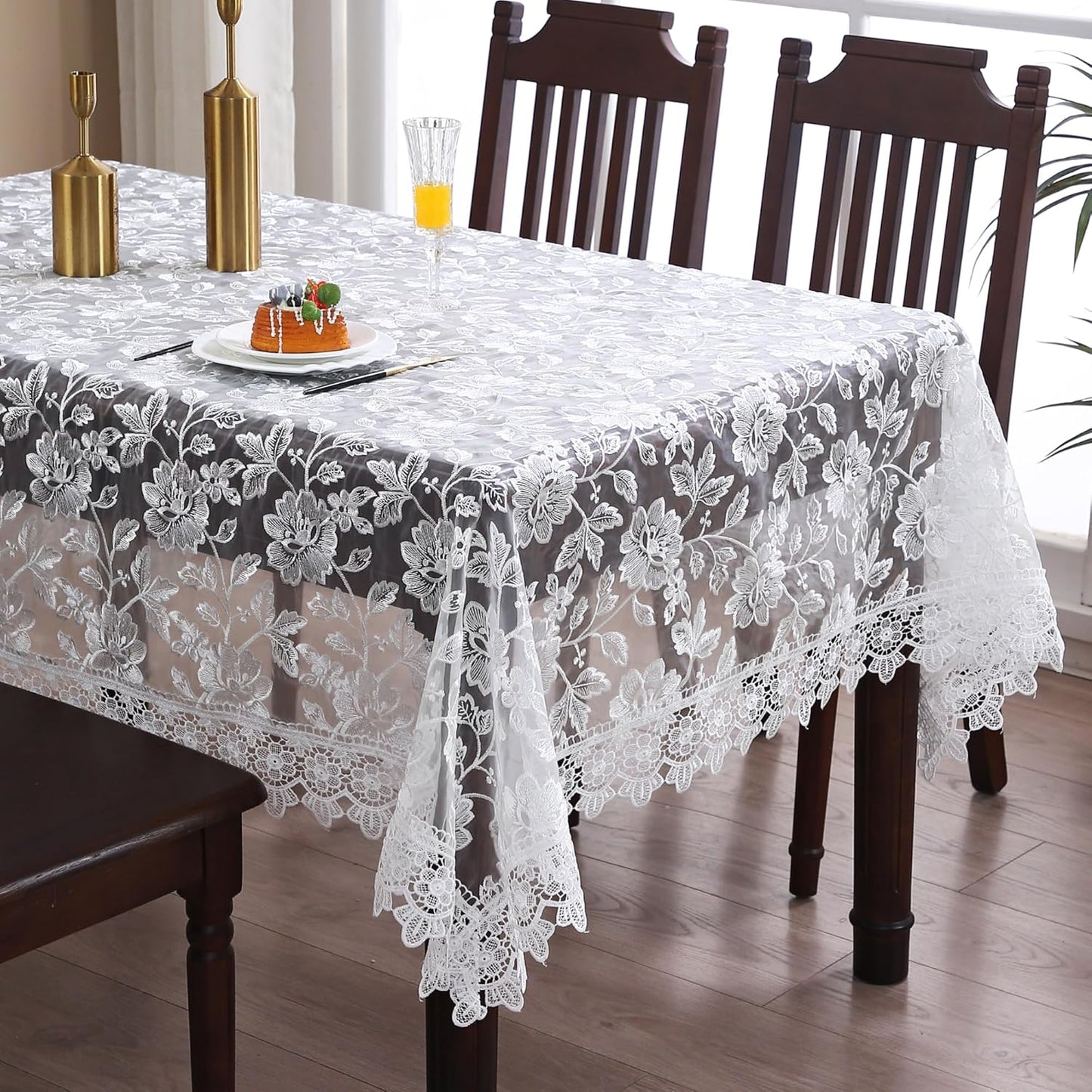 Elegant Lace White Table Cloth for 6 Foot Rectangle Tables