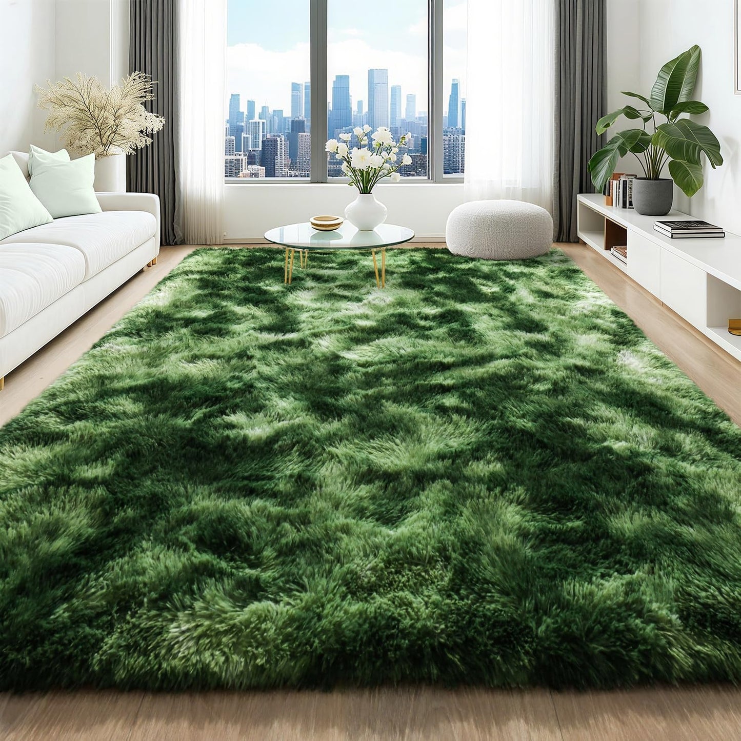 HQAYW 8x10 Fluffy Dark Green Area Rug for Living Room Decor